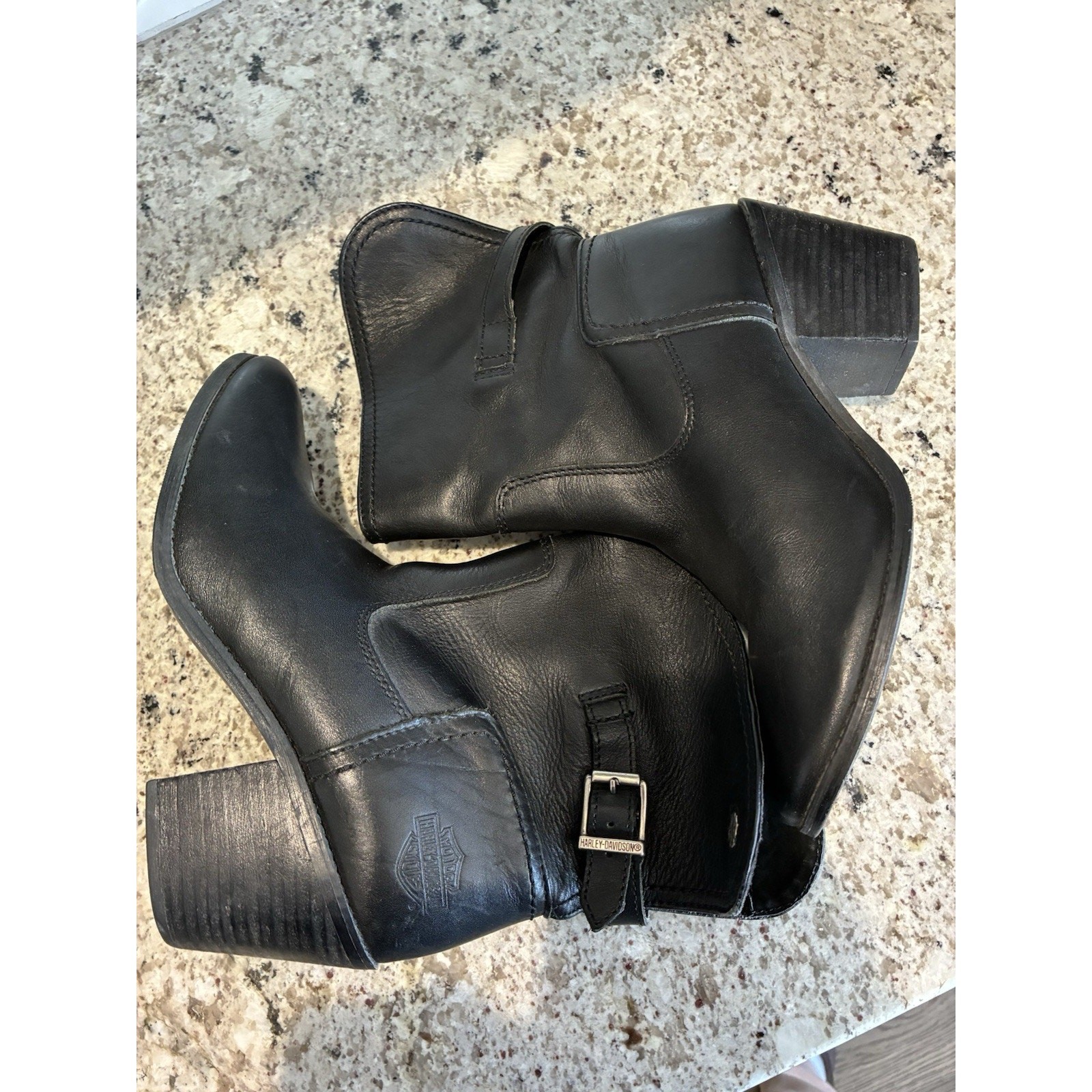 Harley-Davidson Black Leather Biker Motorcycle Heel Harness Boots Women’s 9
