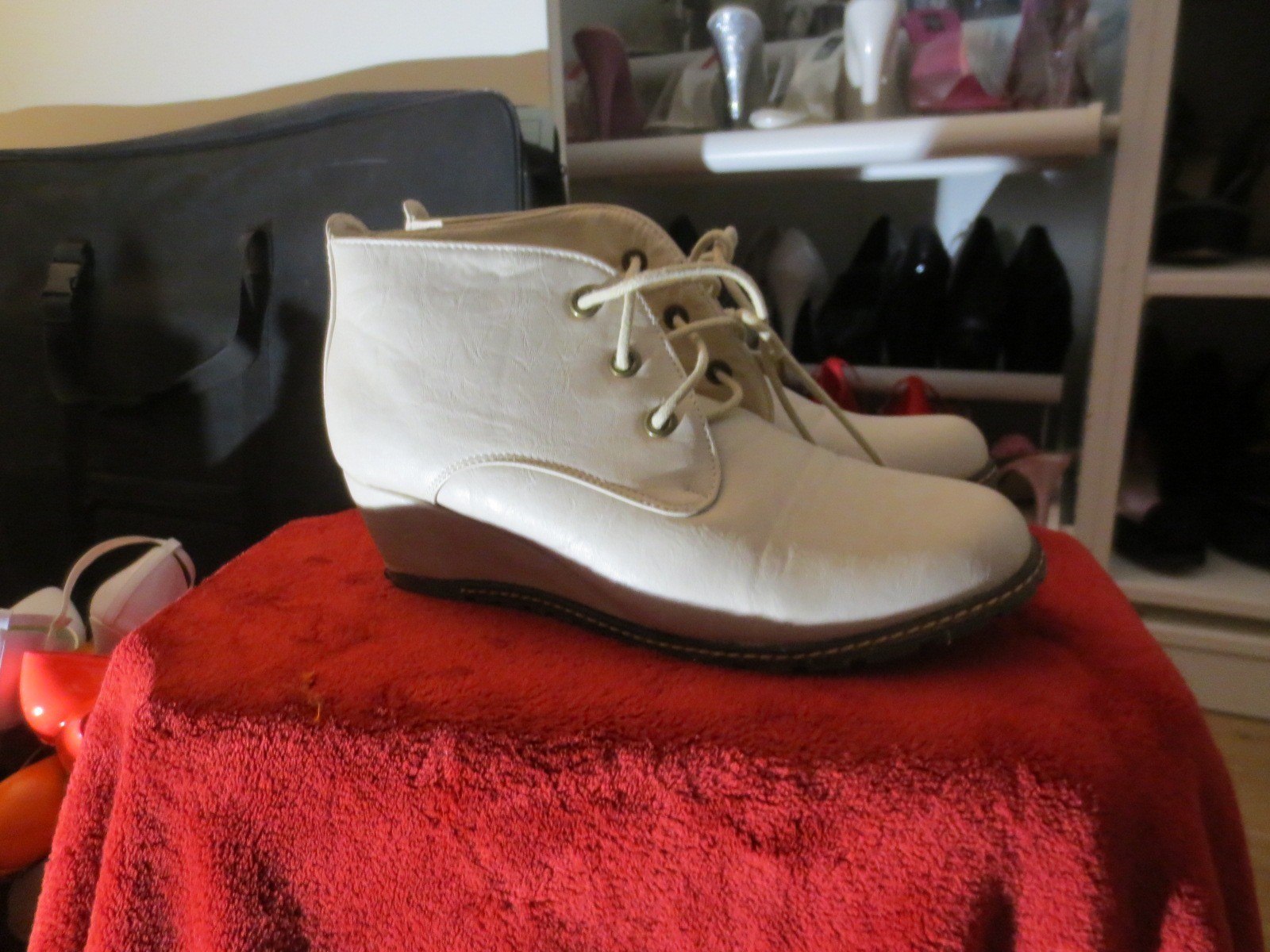 DailyShoes Women’s Lace Up Oxford Wedge Booties Bone 13