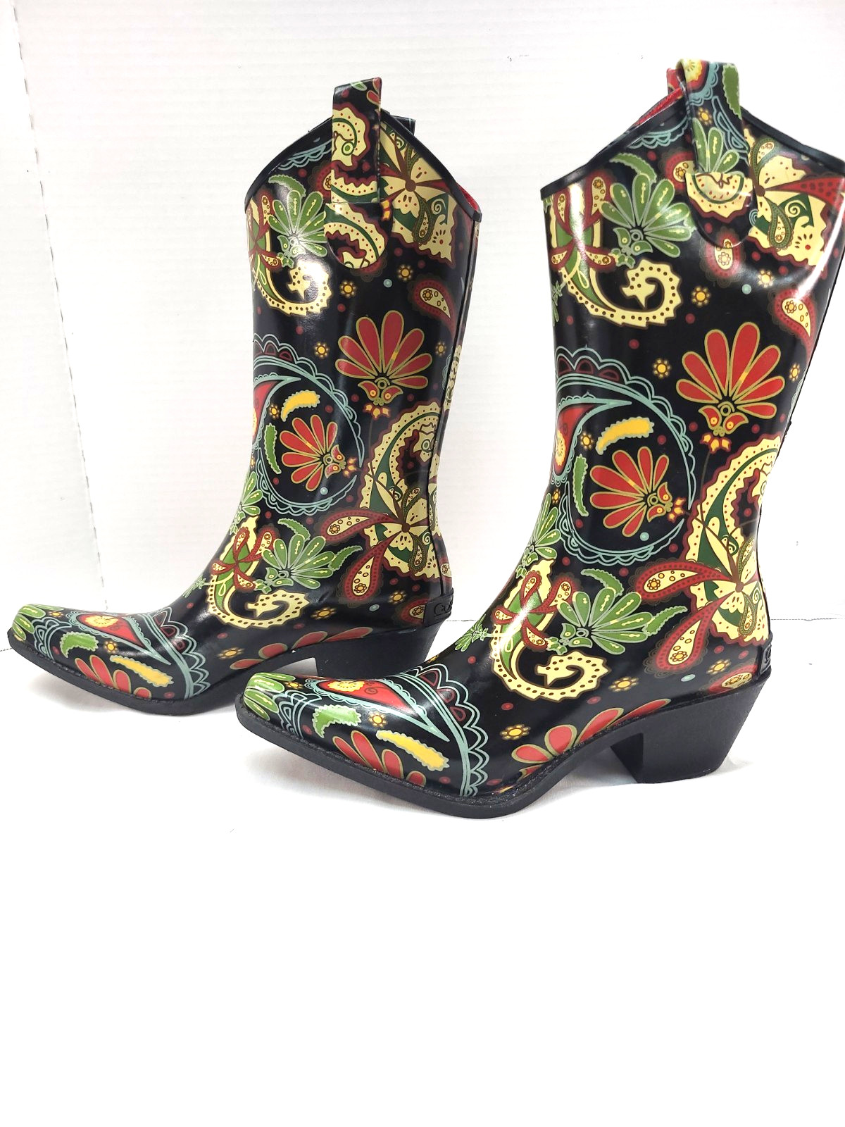 Corky’s Rain Boots Women’s Size 8 Paisley Western Cowboy Rodeo Artsy