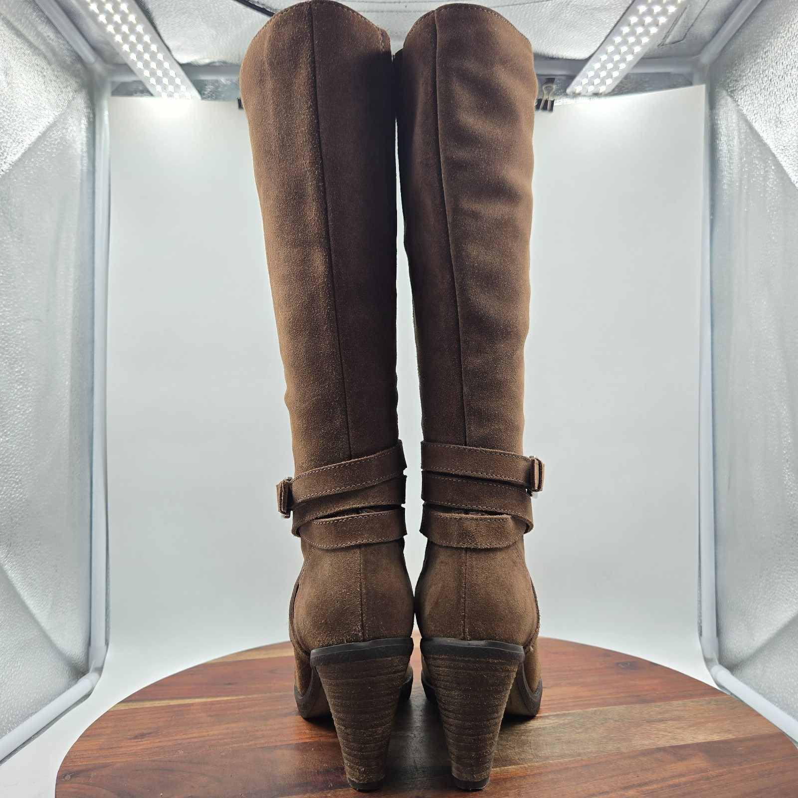 La Canadienne Boots Womens 6.5M Brown Suede Fleece Lined Buckle Knee High Riding