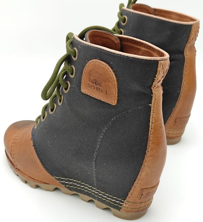 Sorel PDX Boots Womens 8 Lexie Canvas & Brown Leather Hidden Heel Wedge Shoes