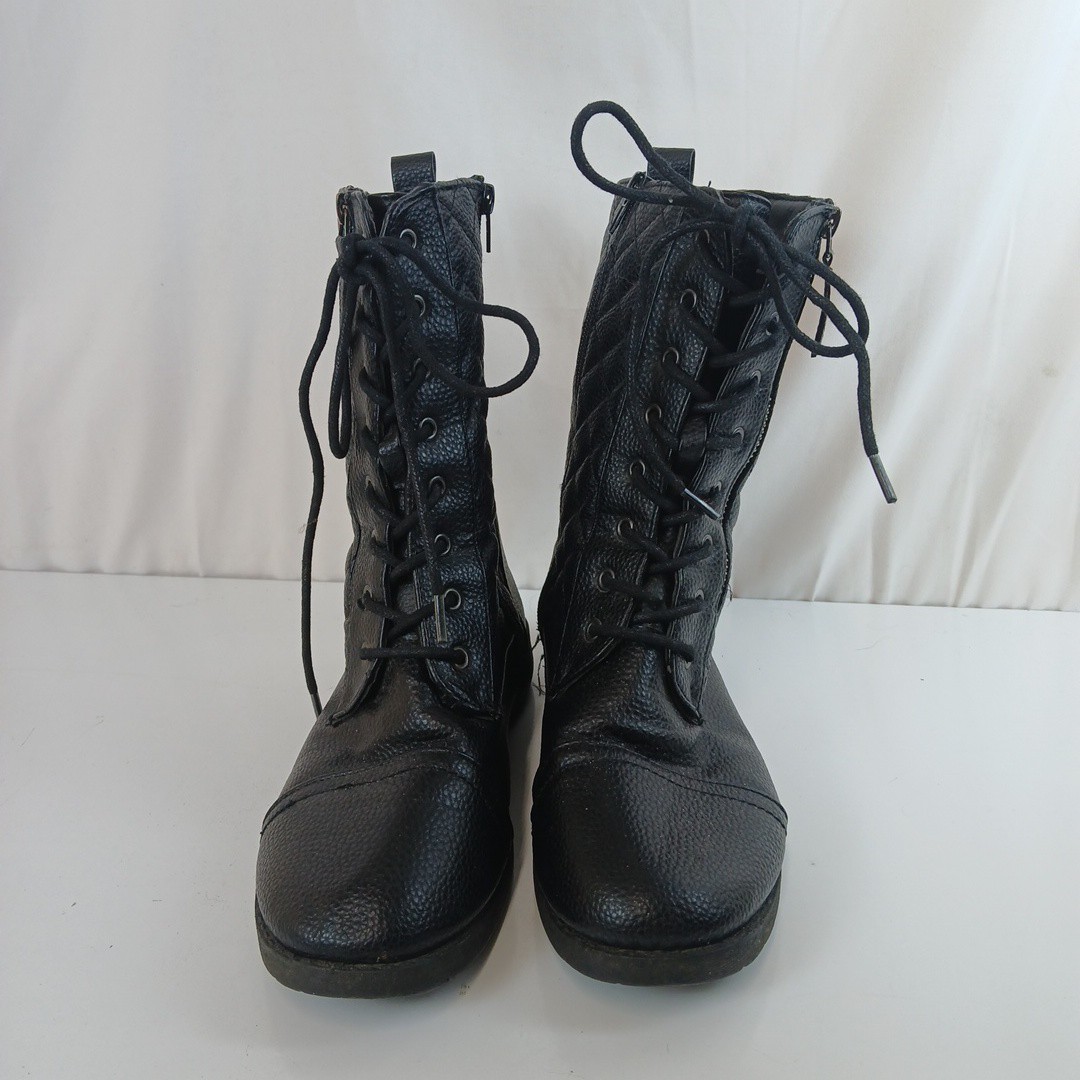 Black Upper Synthetic Mid-Calf Lace Up Zipper Round Toe Size 9