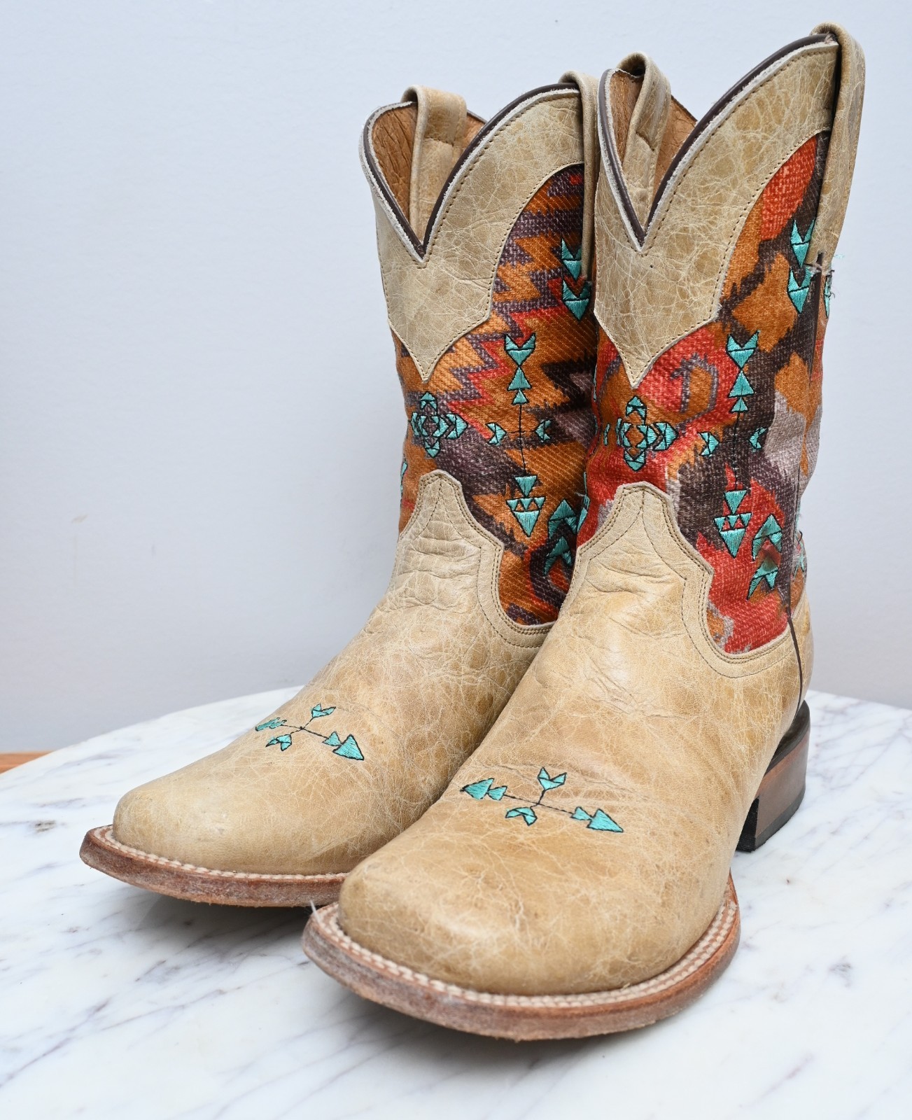 ROPER Boots Handcrafted Aztec Design Western Cowgirl Riding Leather Womens Sz 6