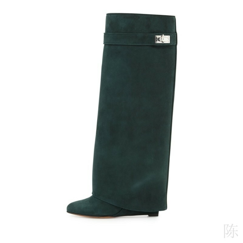 Gothic Women’s Wedge Heels Casual Suede Leather Boots Fold-Over-Knee-High Boots