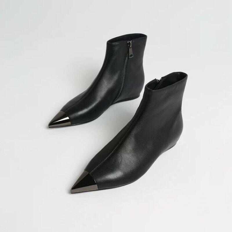 Women’s Formal Pointy Toe Comfort Stretchy Flats Side Zip Office OL Ankle Boots