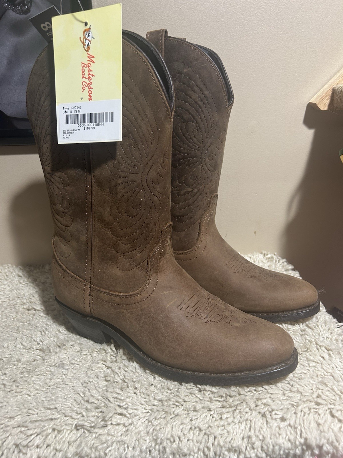 Sz 8.5 Women’s Materson Boot Co Brown Leather Cowgirl Boots Style RB7440 NWT
