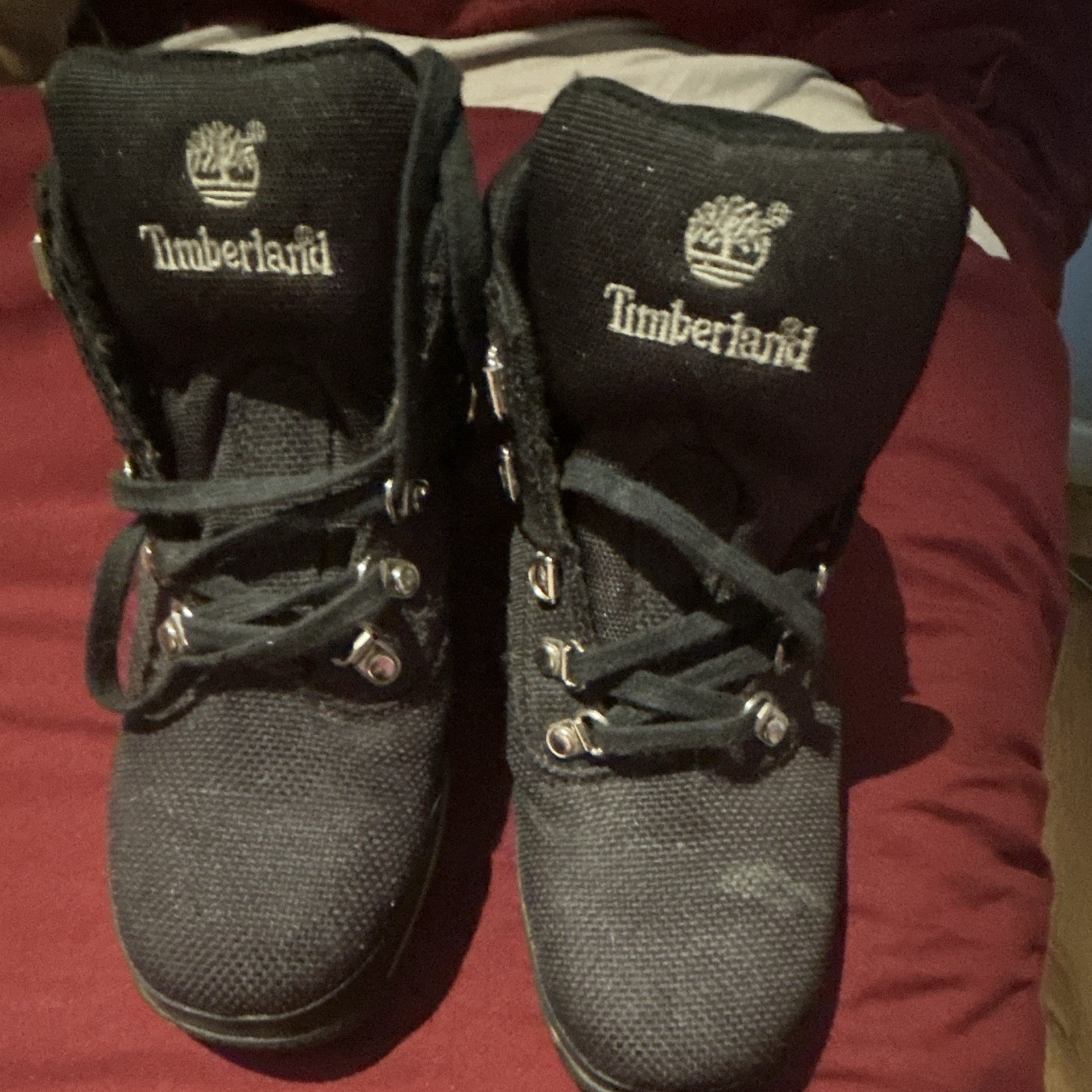 Timberland Women’s Black Ankle Hiker Boots Lace-Up Fabric Upper Size 5