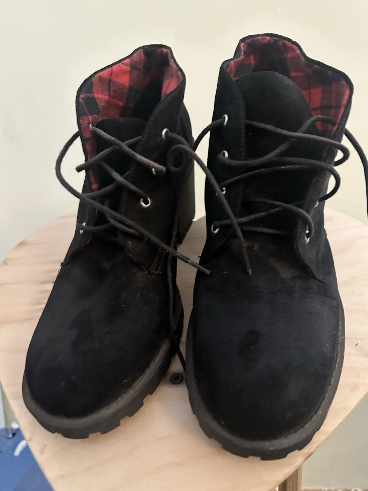 Madden Girl America Women’s Ankle Bootie Lace-Up Faux Fur Plaid US 8
