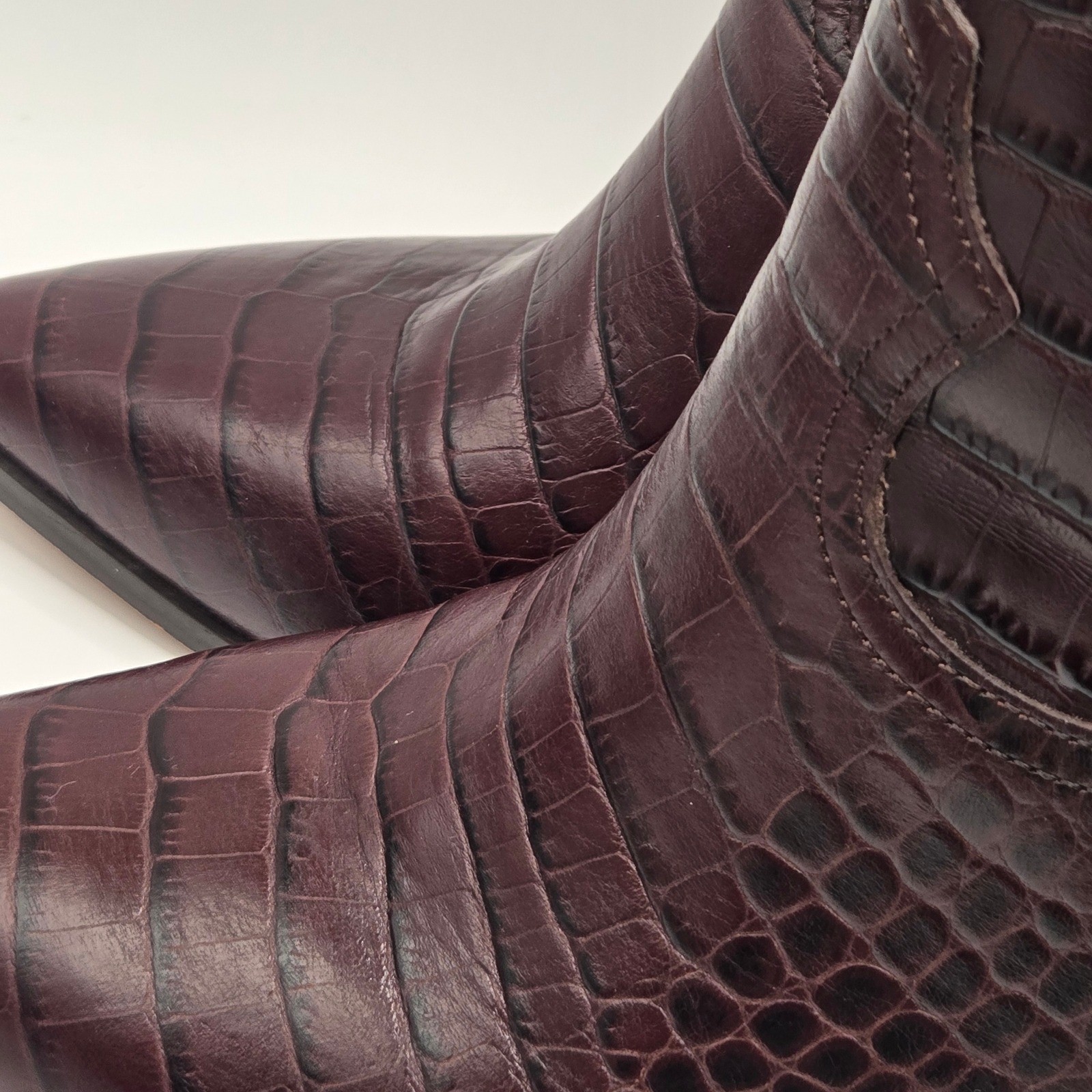 Gibson Latimer Western Ankle Boots Womens 9 Burgundy Croc Embossed Leather (S6)
