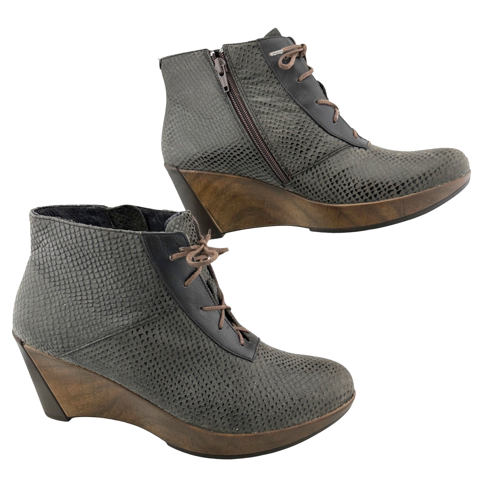 New Naot Nadine Brown Leather Perforated Wedge Ankle Boots US 9/9.5 EU 40