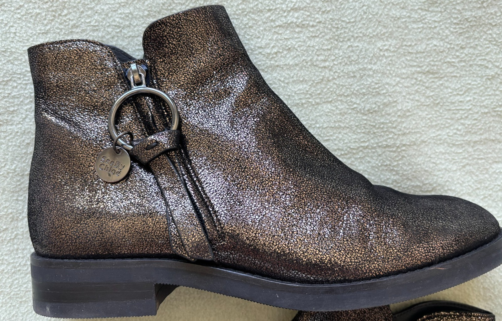 See by Chloé Metallic Brushed Brown Ankle Boots – Size 40 (Made in Spain)