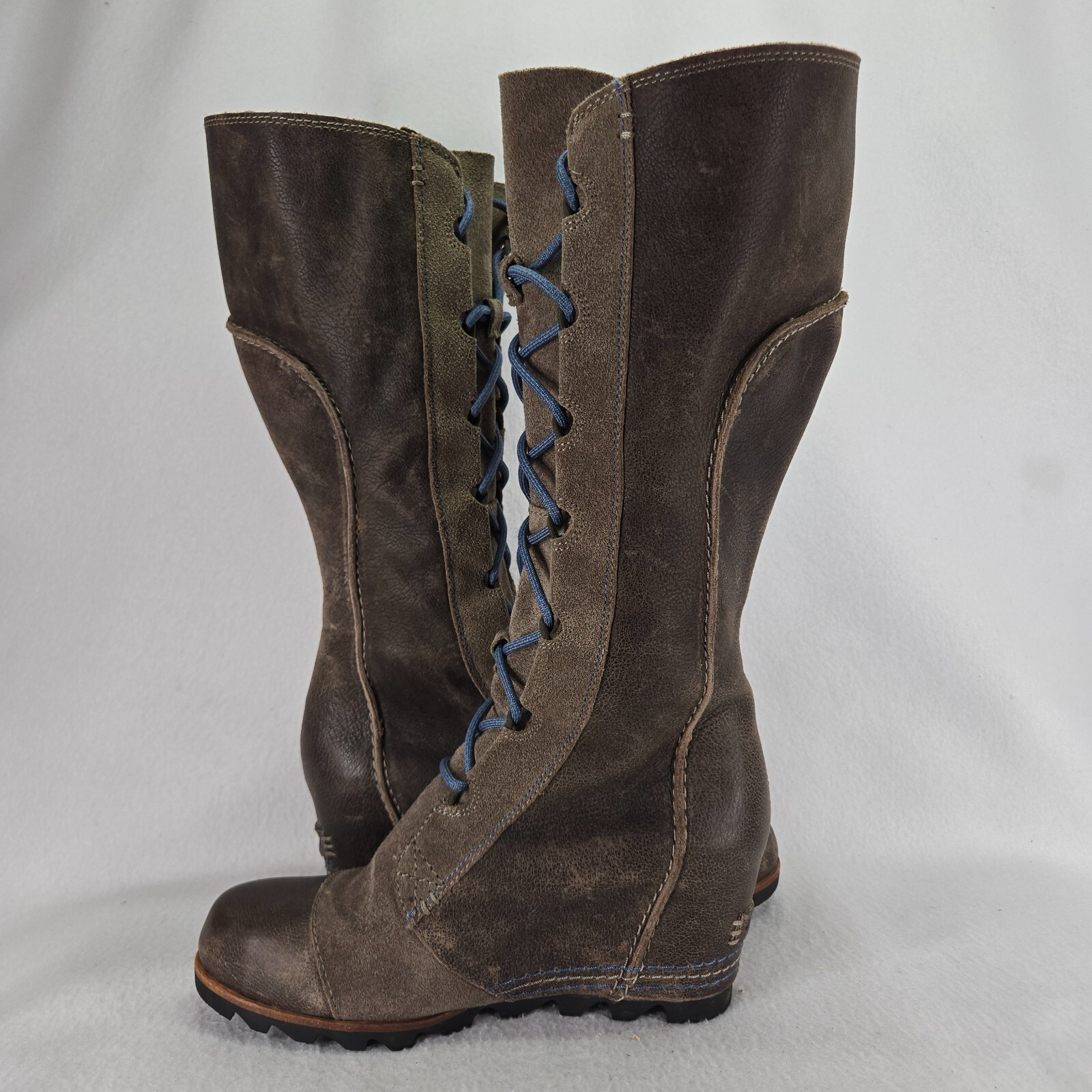 Sorel Boots Womens 9.5 Brown Gray Cate The Great Leather Hidden Wedge Waterproof