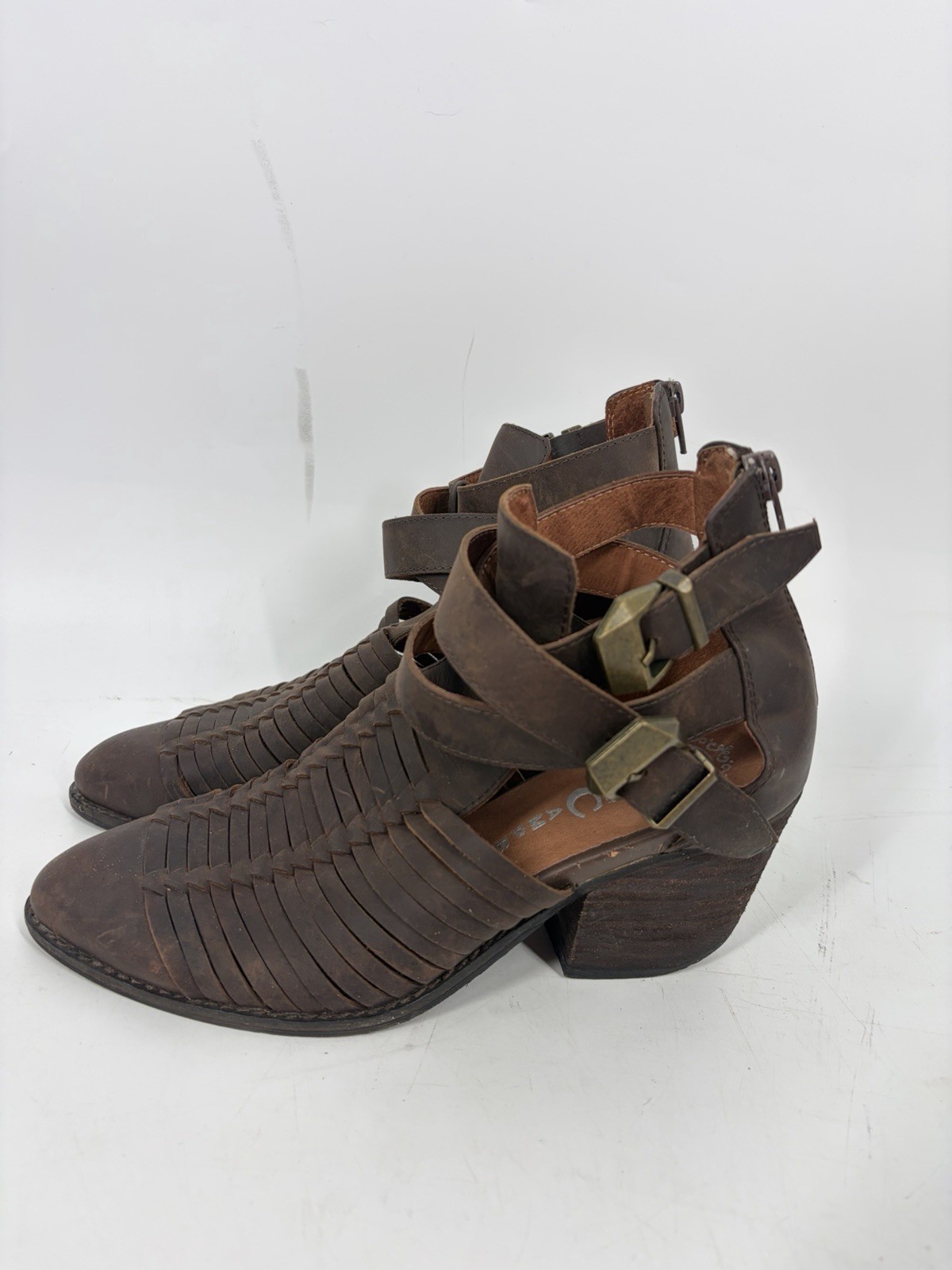 Jeffrey Campbell Stillwell Leather Moto Bootie Buckle Western Festival Boho 7.5