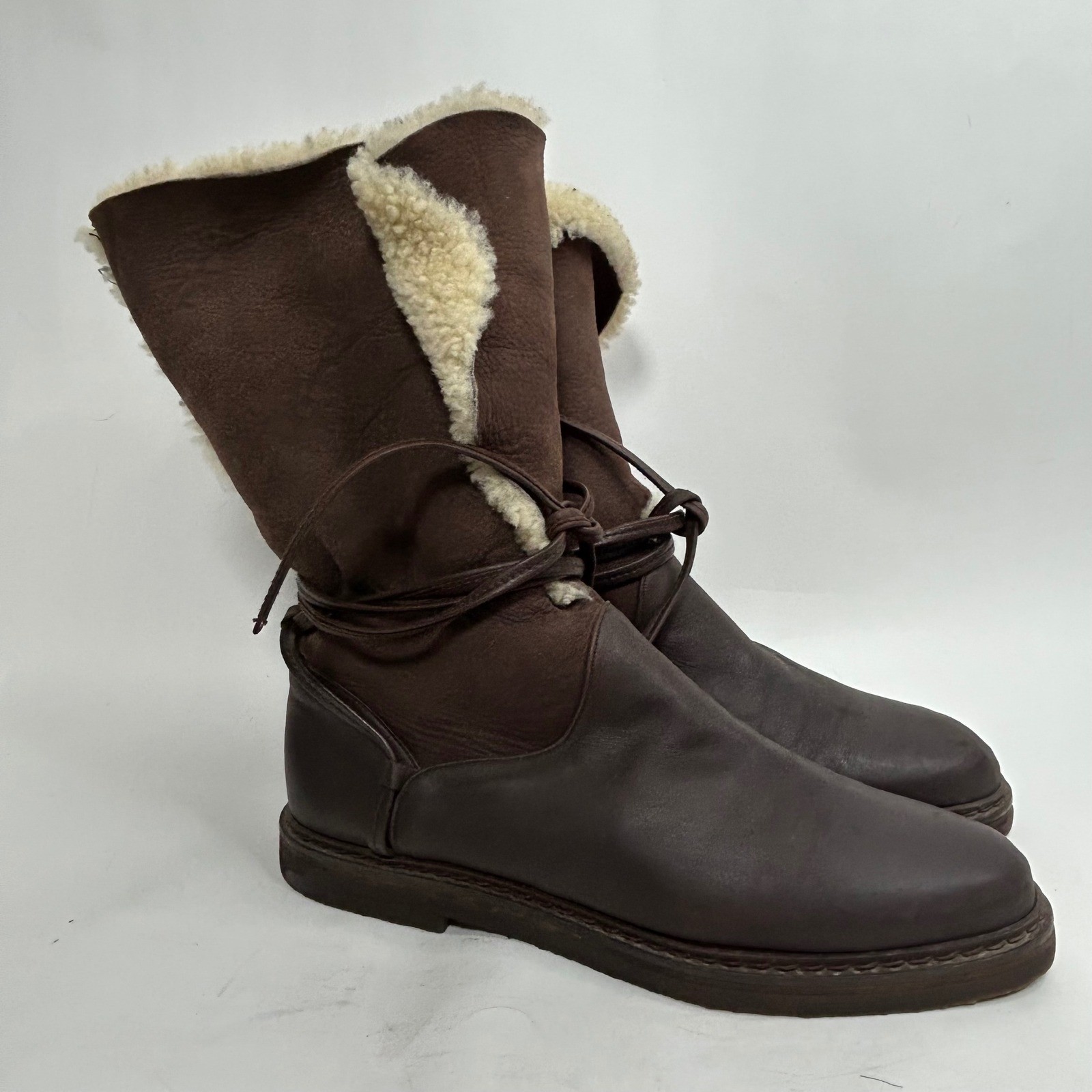 Vintage Charles Jourdan Boots Leather Shearling Fold Over Alpine Womens 10 Brown