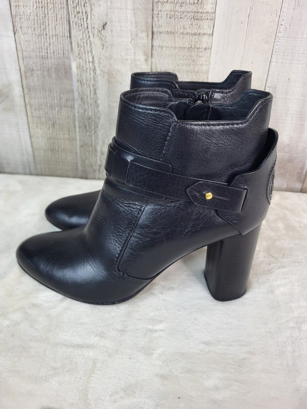 Tory Burch Colton Black Leather Ankle Booties with Strap Size 7 Ladies