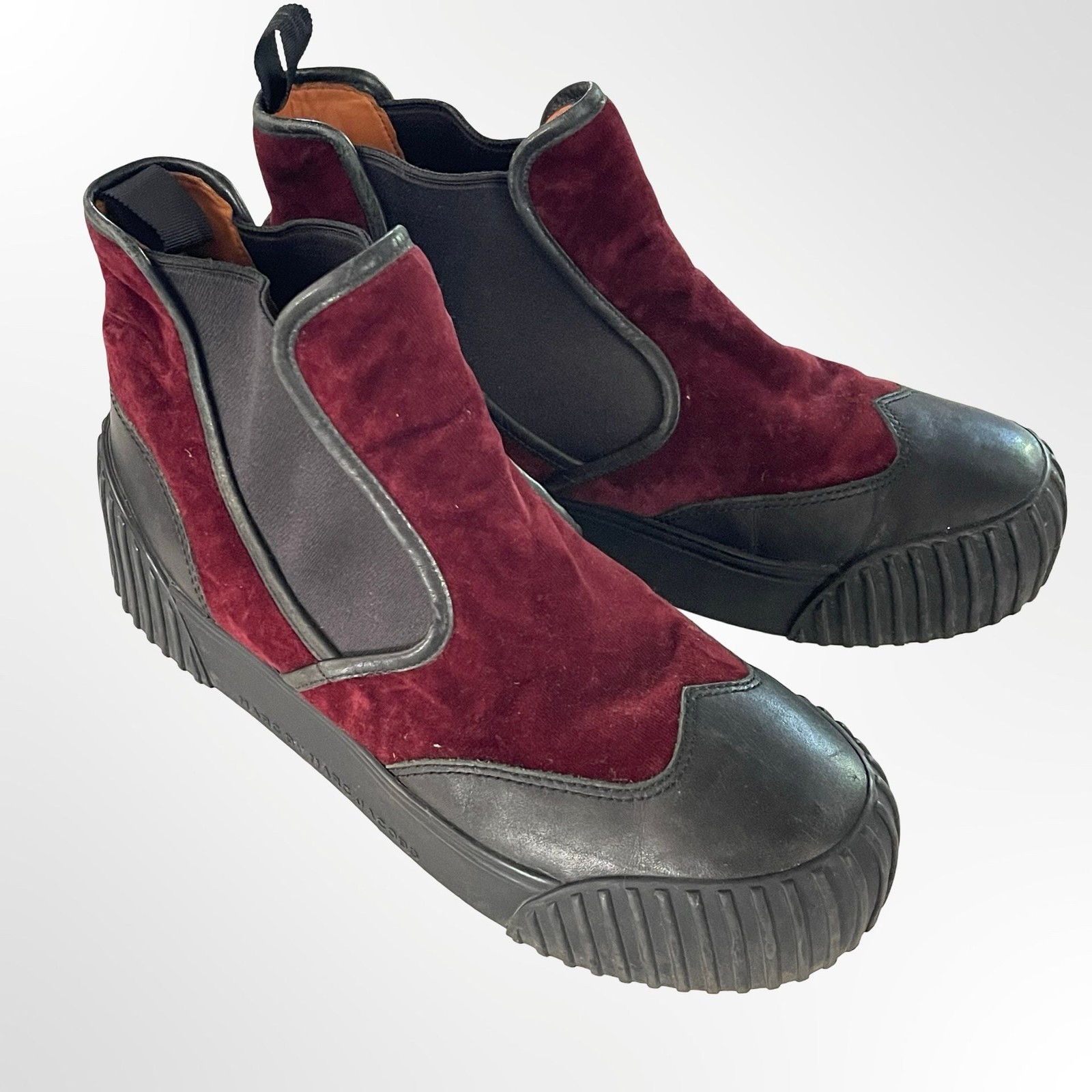 Marc by Marc Jacobs Burgundy Velvet and Leather Vulcanized Chelsea Boots