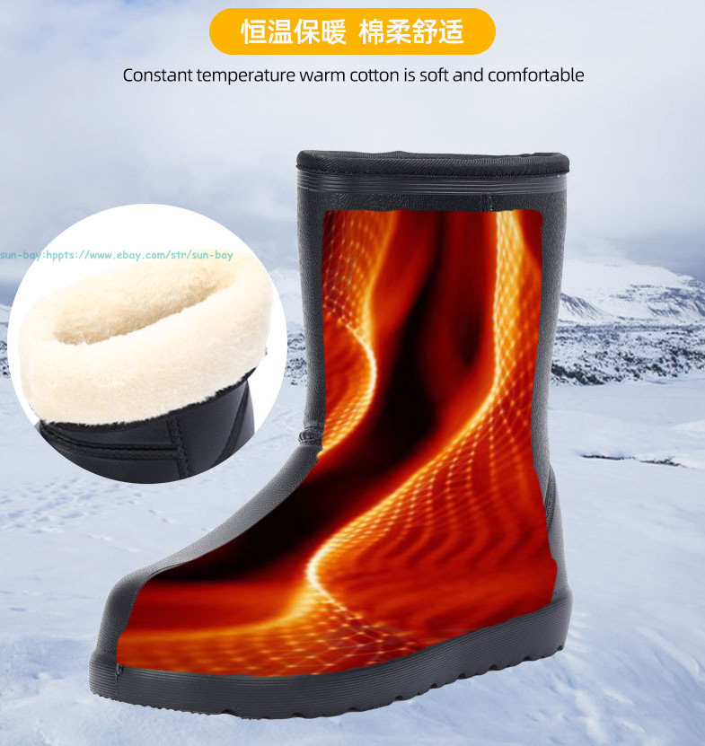 Men Women Waterproof Boots Warm Fleece lined Shoes Winter Fishing Rain Boots EVA