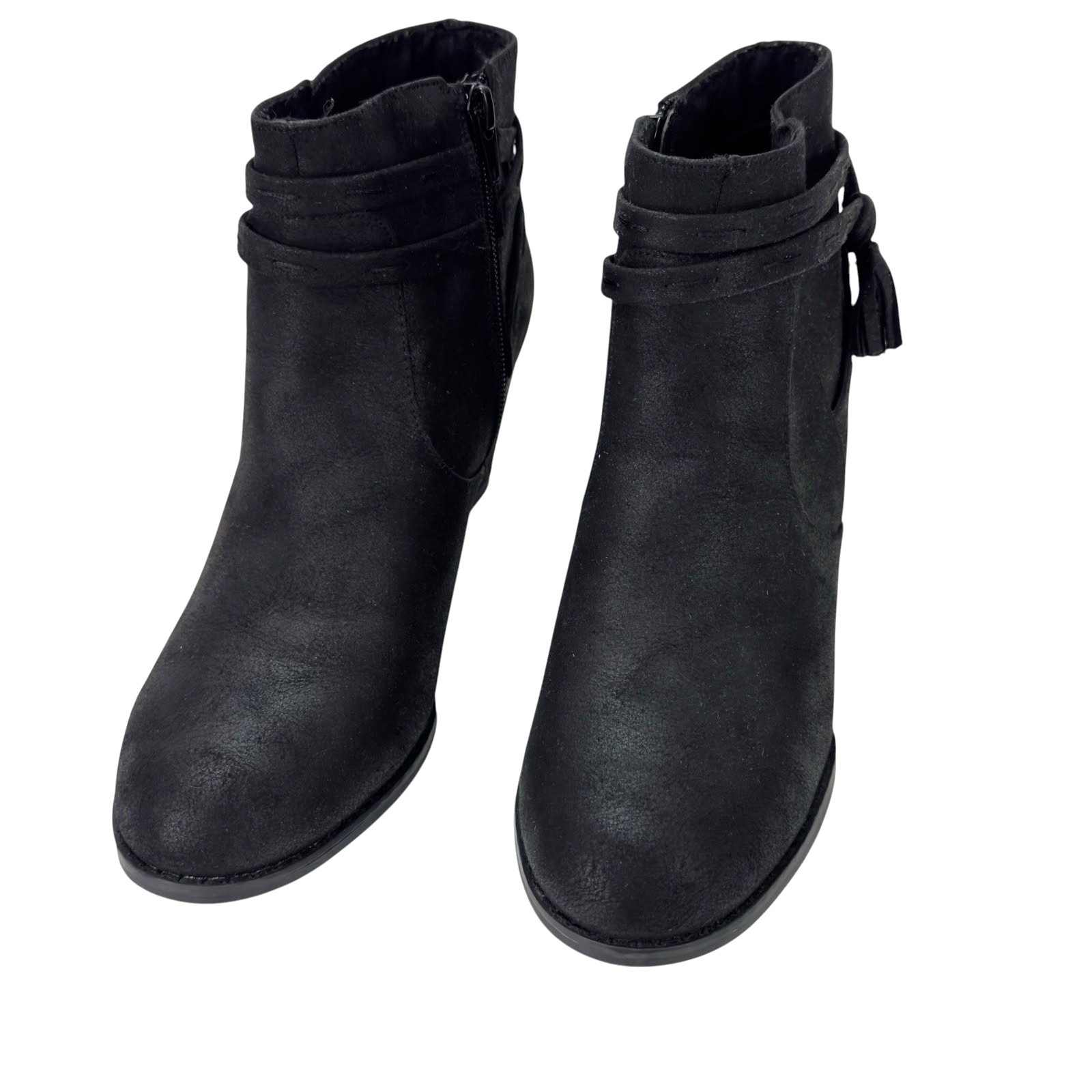 Sugar Holiday Wedge Zip Ankle Boot Tassel Fringed Black Faux Suede Womens 8.5 M