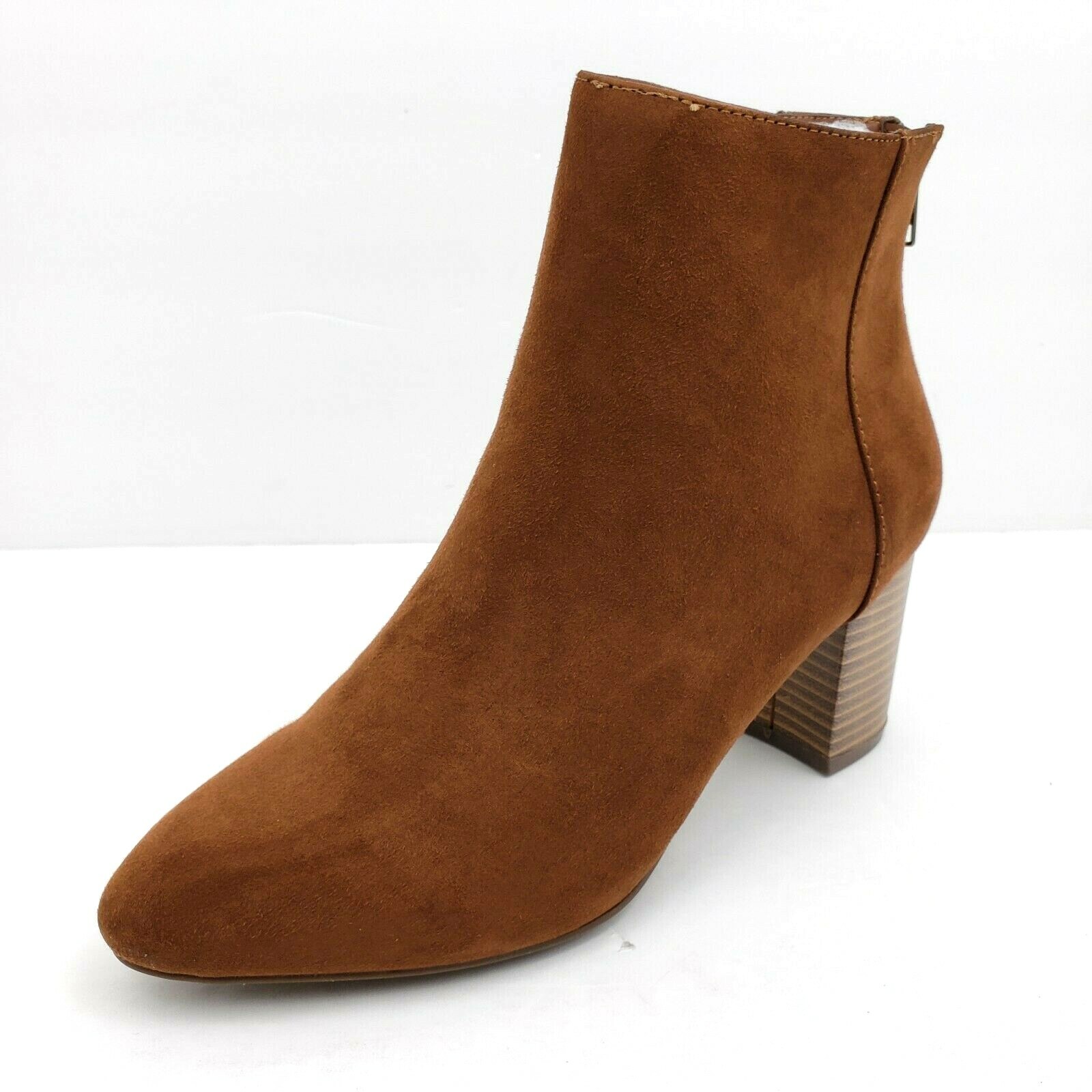 JustFab Grace Womens Size 10 Cognac Brown Back Zip Block Heel Booties Boot Shoes