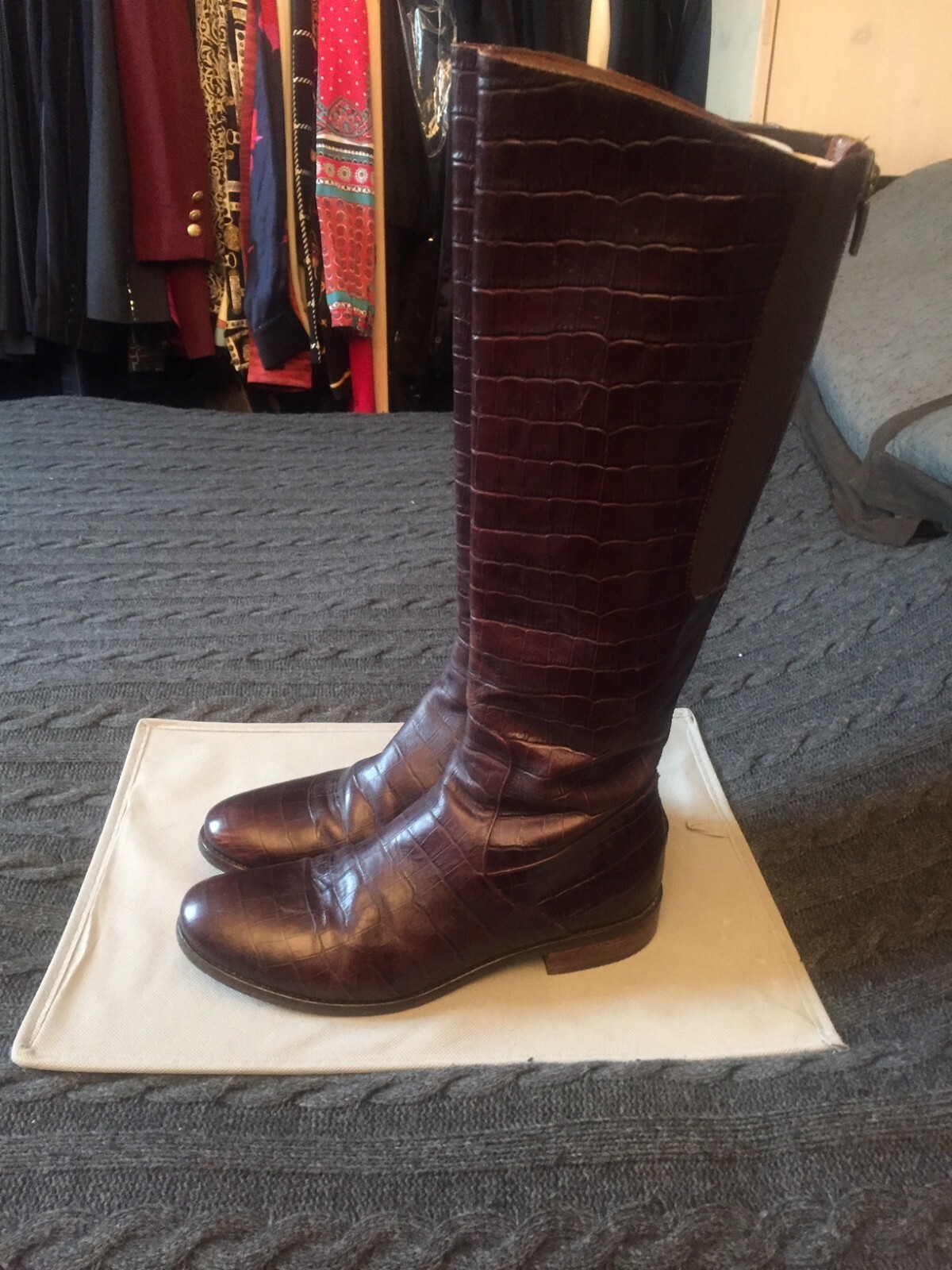 HOBBS LUXURY LEATHER BOOTS PATENT BROWN PRINT CROCO ZIP GENUINE 38 EU 6 UK 9 US