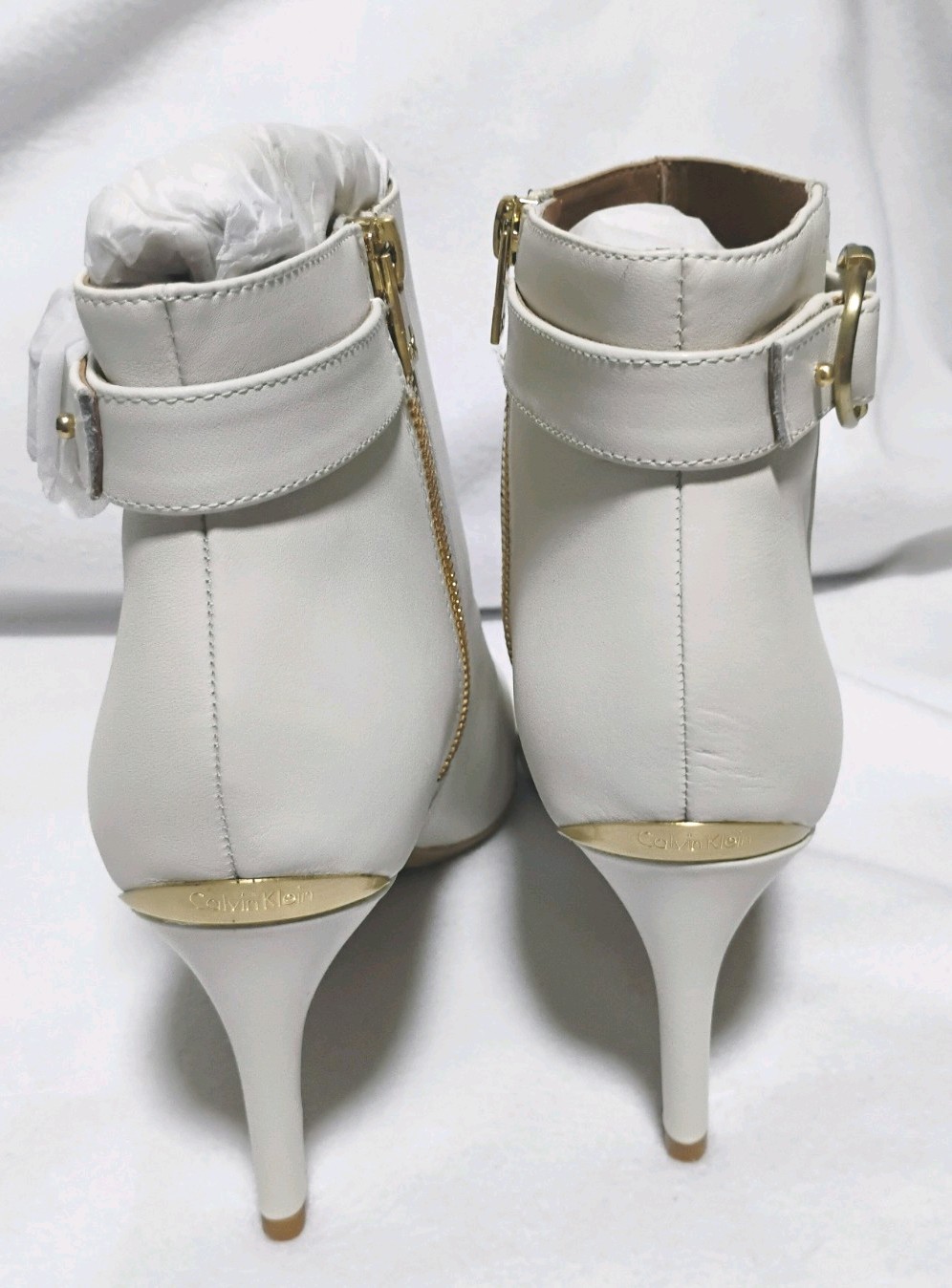 Calvin Klein Jailene Leather Cow Silk Women’s White Zipper Booties Size 9.5 M