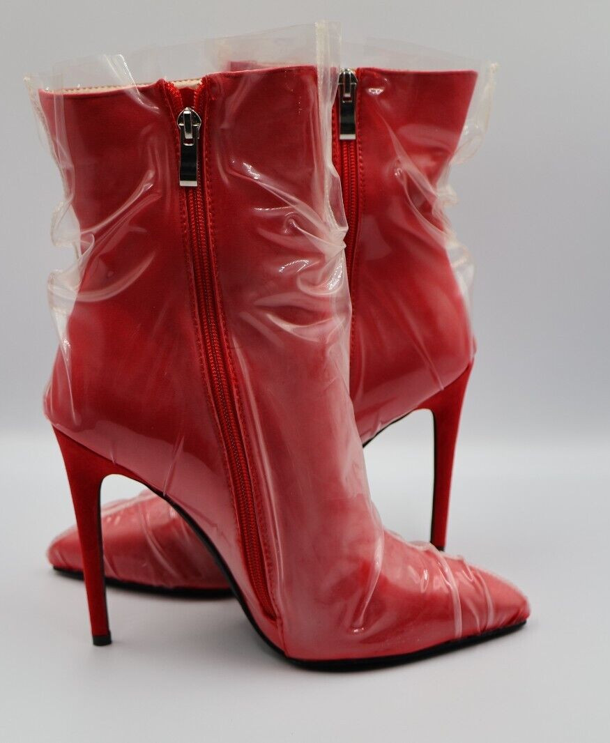 Bootie Stiletto Heels Pull On Pointed Toe Zipper PU-Leather Formal Fashion