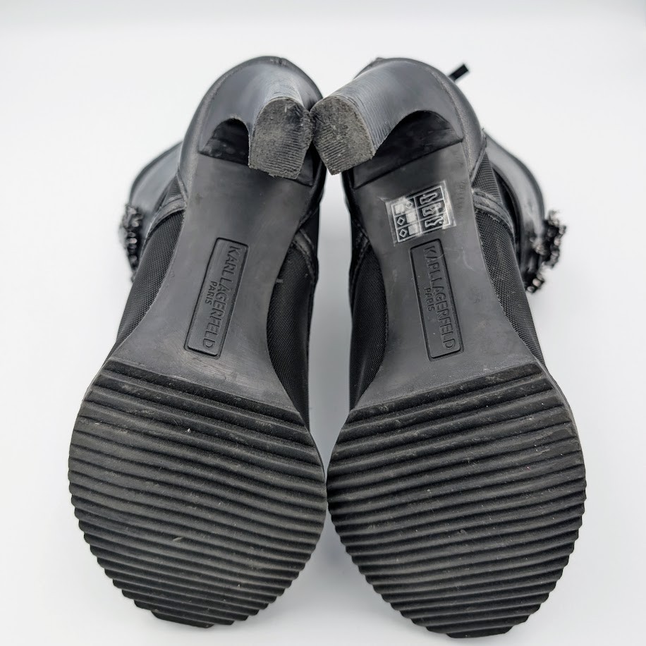 Size 7 M Karl Lagerfeld Paris Blayze Peep Toe Booties High Heels Black Jeweled