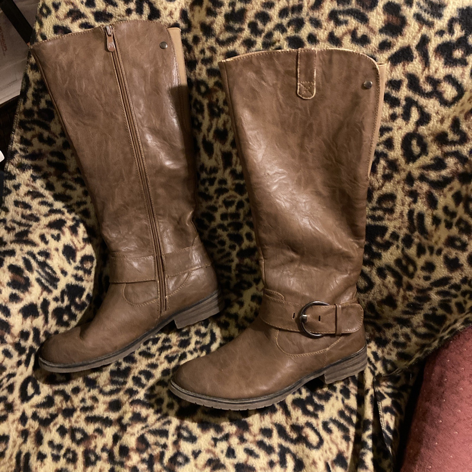 Patrizia By Spring Step Womens Saddle/Lt. Brown Leather Fur Lined Boots Size 41