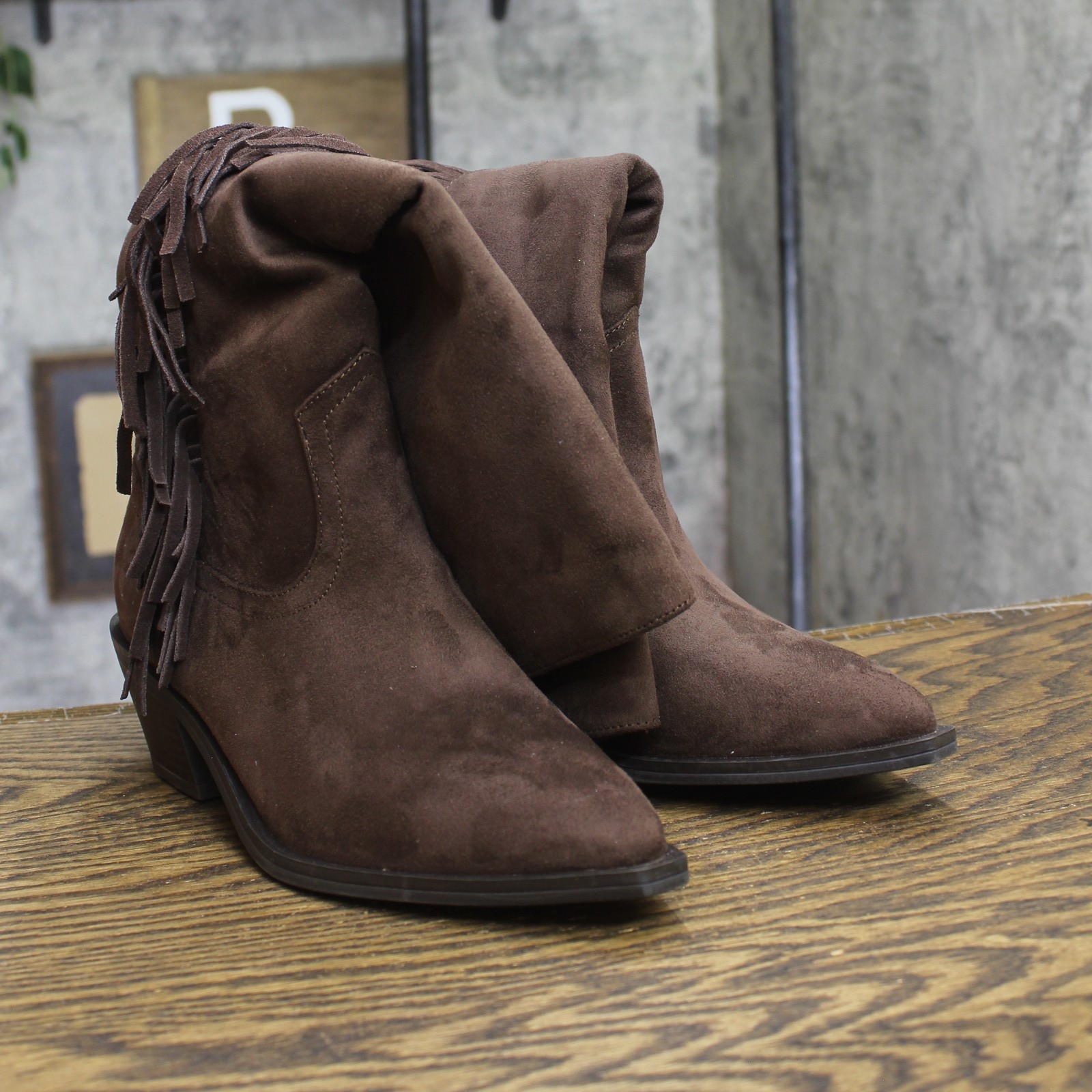 Universal Thread Womens Tall Fringe Western Boots Cone Heel Chocolate Brown 6M