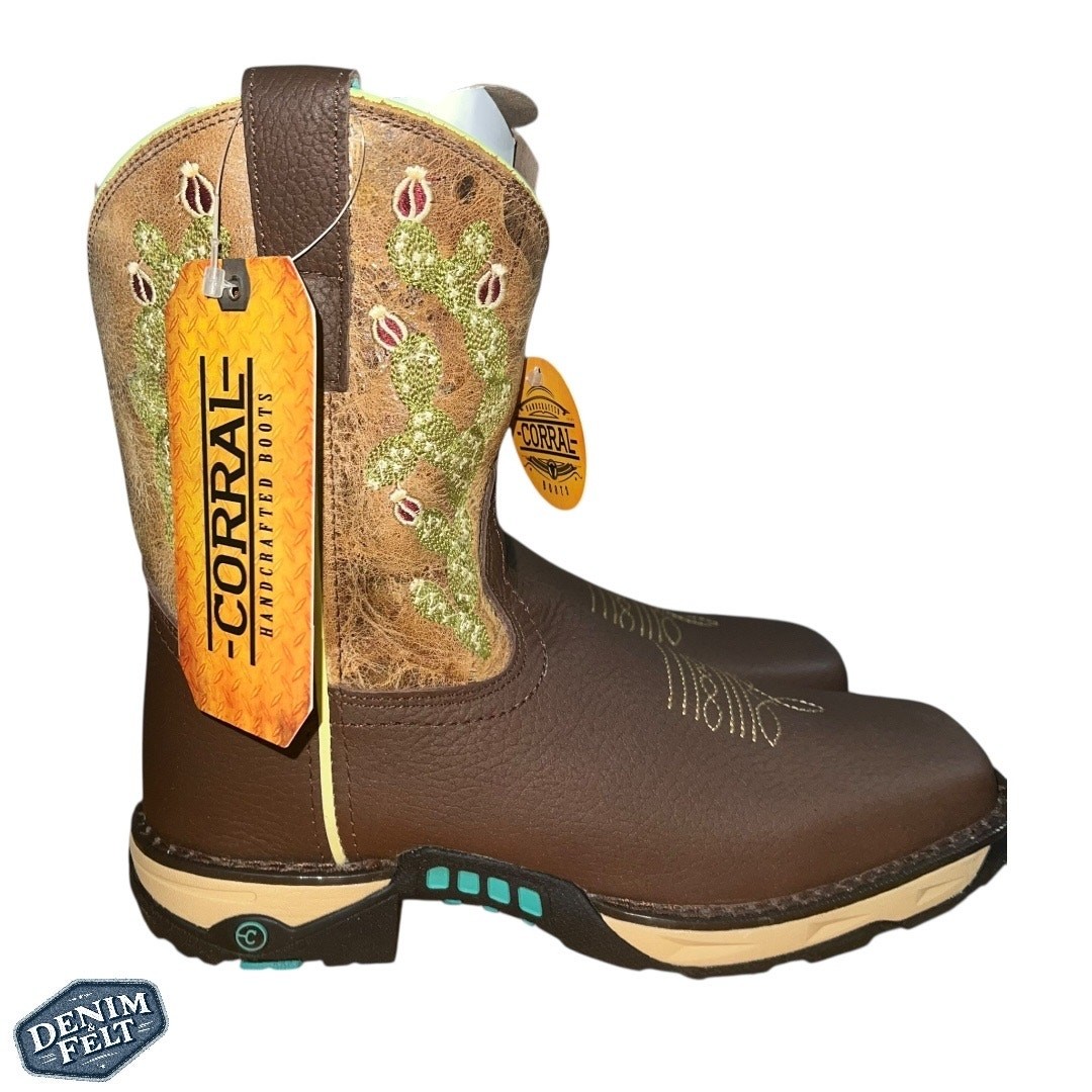 CORRAL WOMENS CACTUS EMBROIDERY WESTERN Square Toe Western/Cowboy BOOTS | NEW!