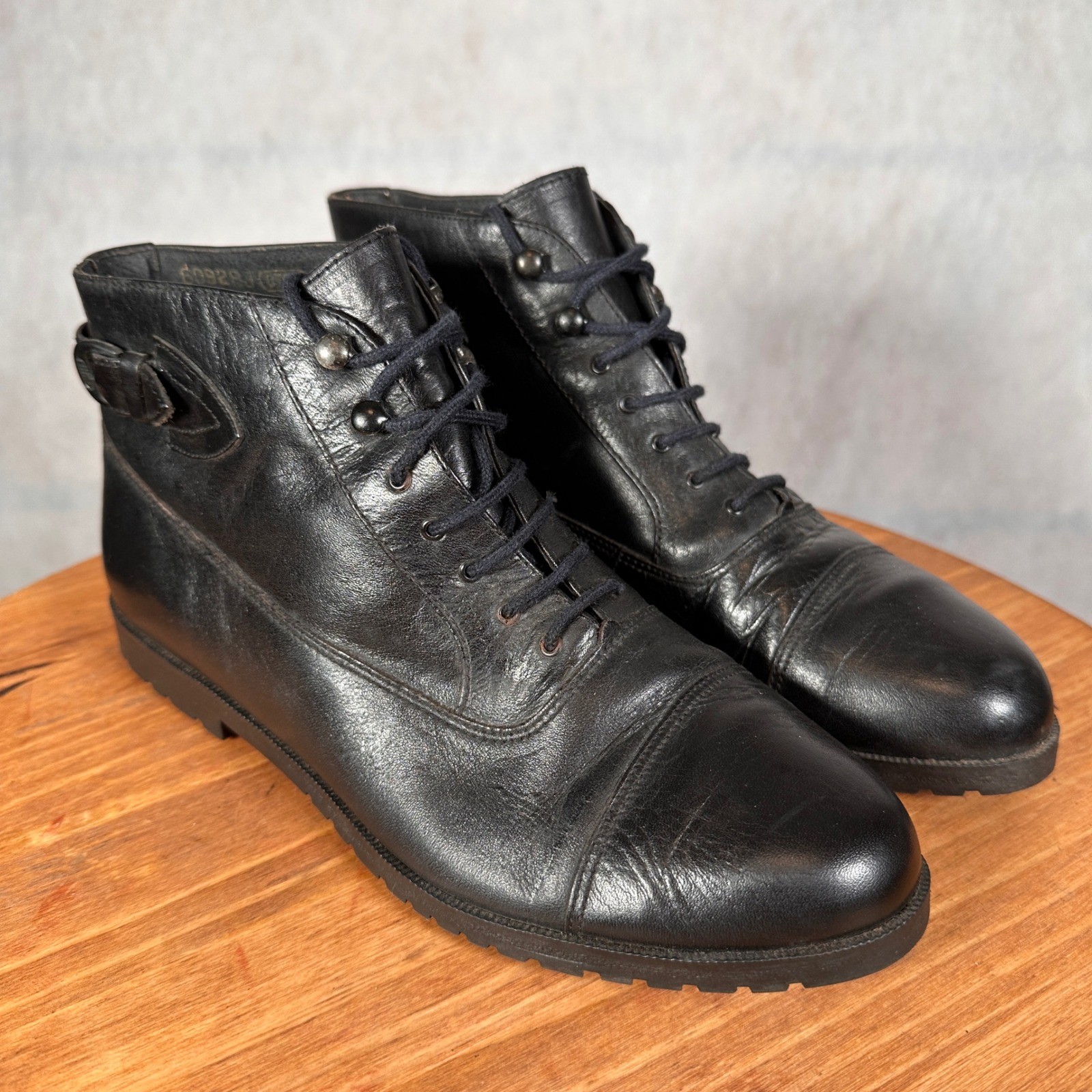 Sabree Leather Lace Up Ankle Boots Womens 7 Black Good Cap Toe Buckle 60928J