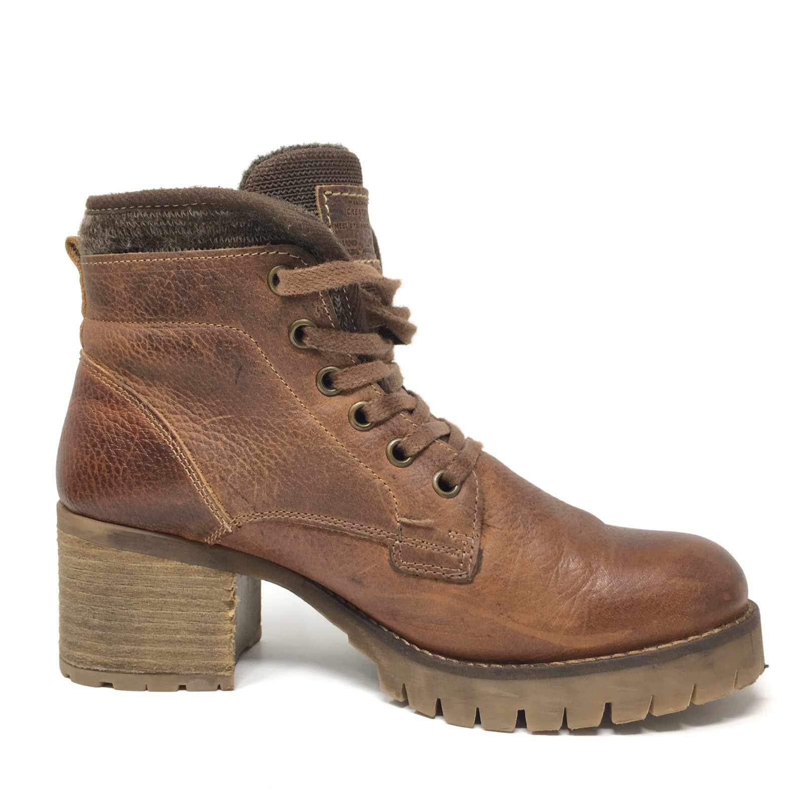 Bullboxer Carmen Combat Boots Booties Shoes Womens Size 8 Brown Leather Lace Up