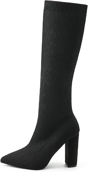 NEWBELLA Womens Stretch Knit Over Knee Boots Chunky Heel Anti-Slip Winter Boot 6