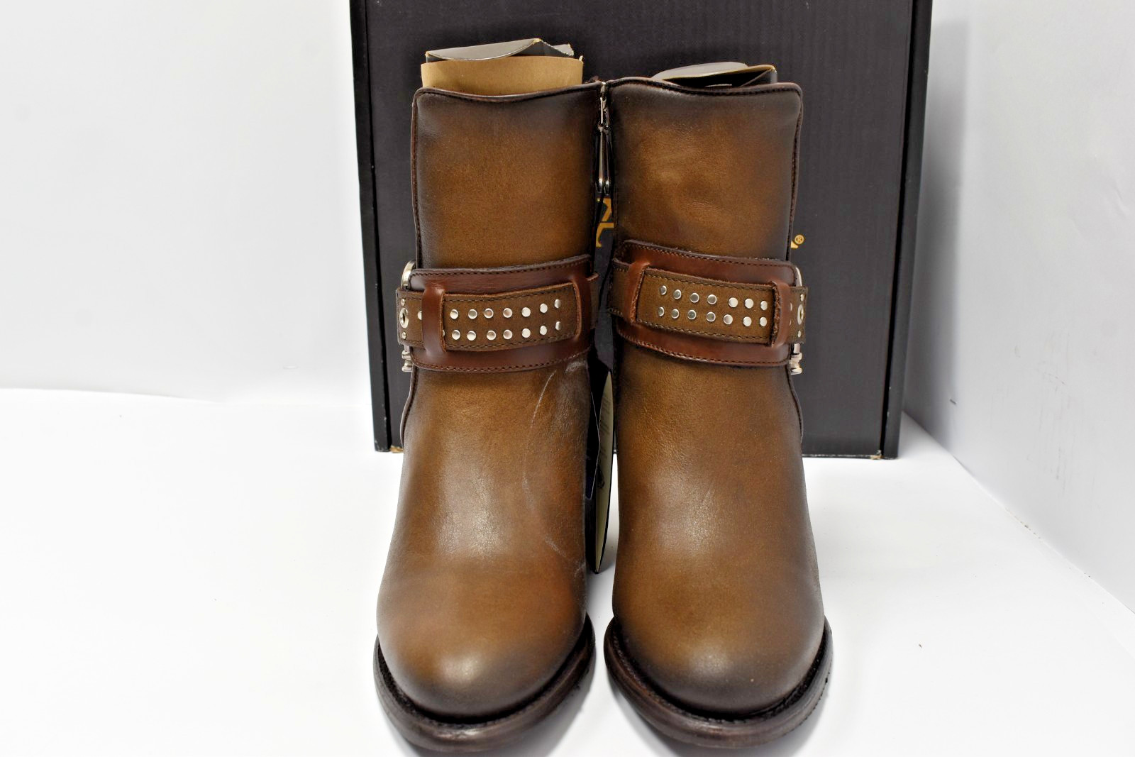 Cuadra Ladies Boots CU966 Honey Black Zipper Harness Studs Size 7.5 M Cowgirl