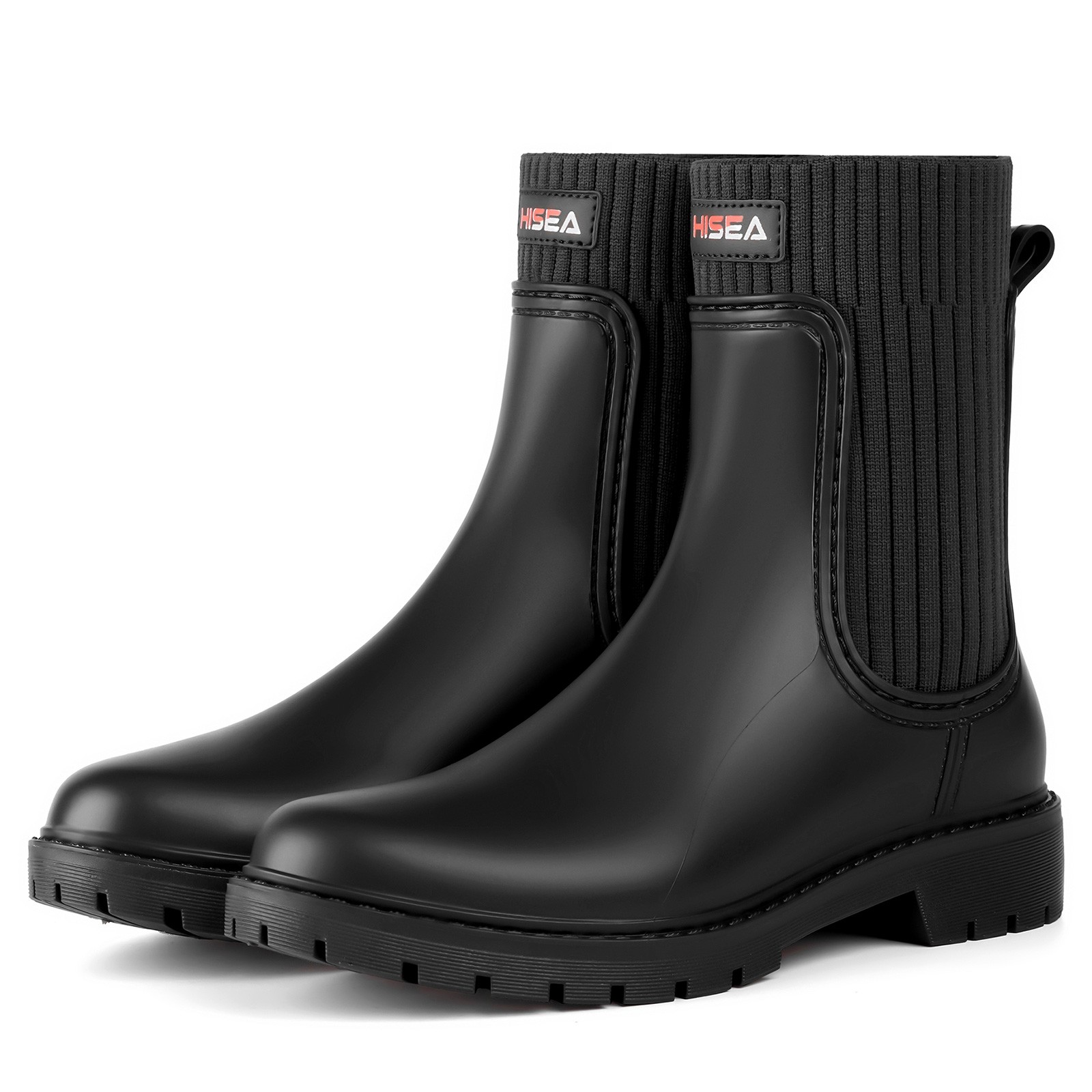 HISEA Women’s Chelsea Knit Ankle Rain Boots PVC Waterproof Fashion Garden Shoes