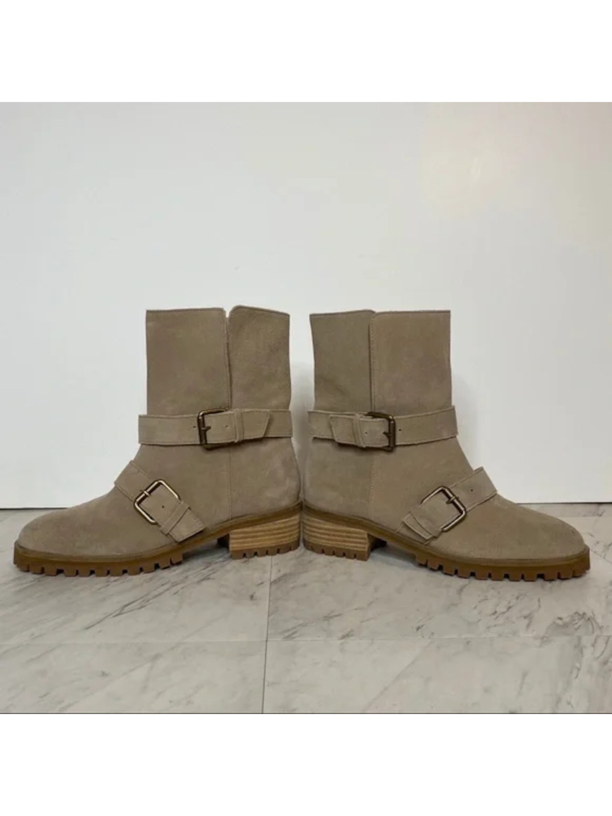 SPLENDID Womens Beige Padded Karlyn Round Toe Block Heel Buckle Leather Boots 6