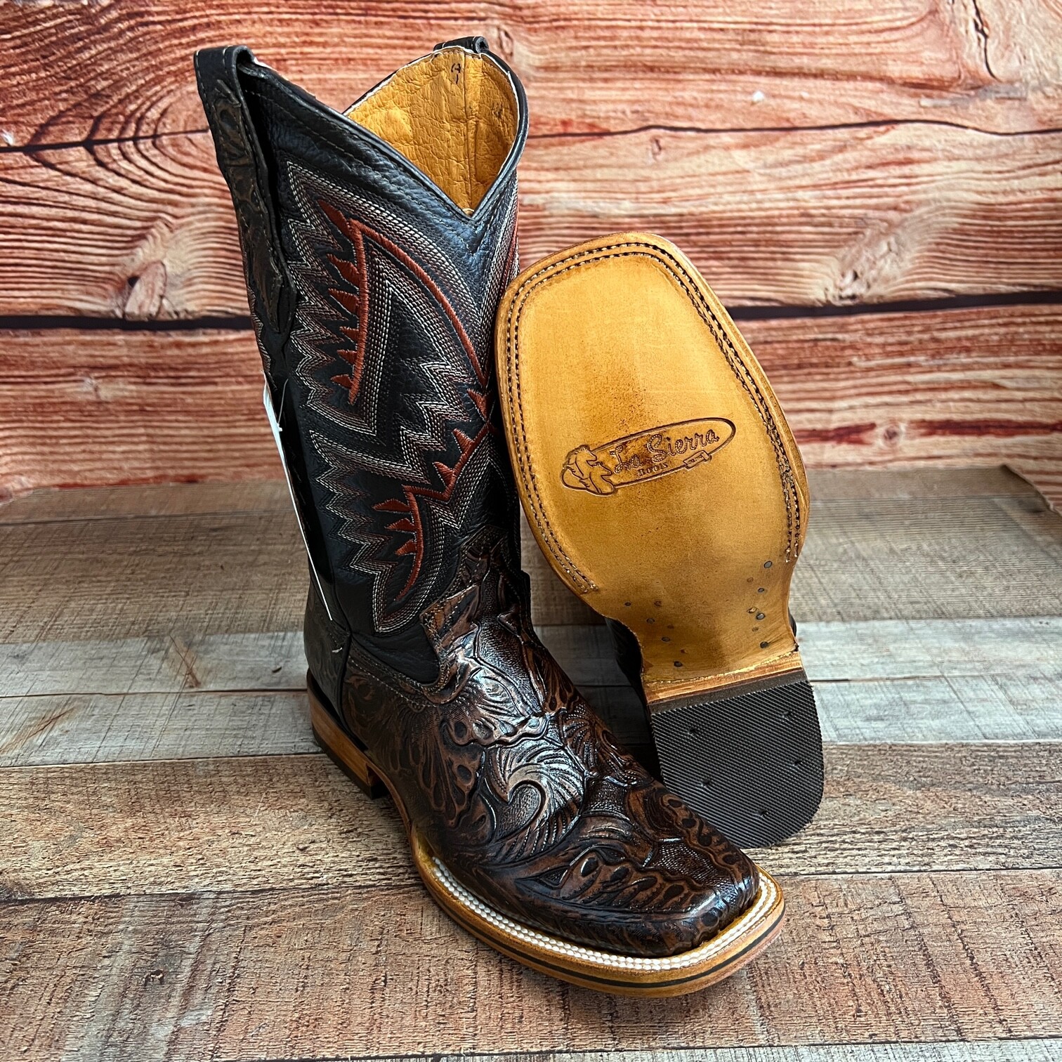 Women Western Rodeo Square Toe Cowgirl Hand Tooled Design Bota Cincelada Vaquera