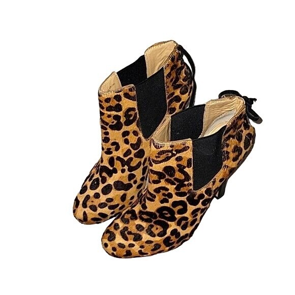 DIANE VON FURSTENBURG Nadine Leopard Print Hair Calf Leather Ankle Booties heel