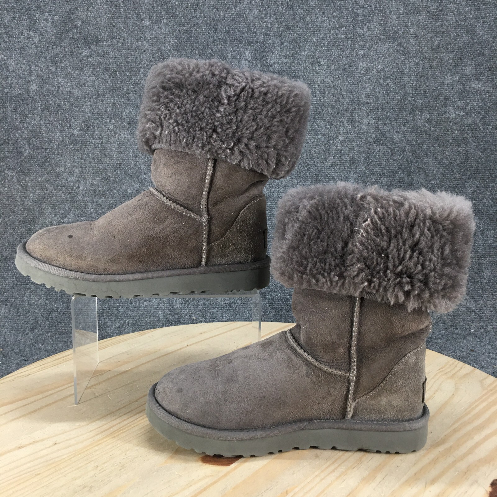 UGG Boots Womens 5 Classic Tall II Shearling Gray Leather Pull On SN1016224