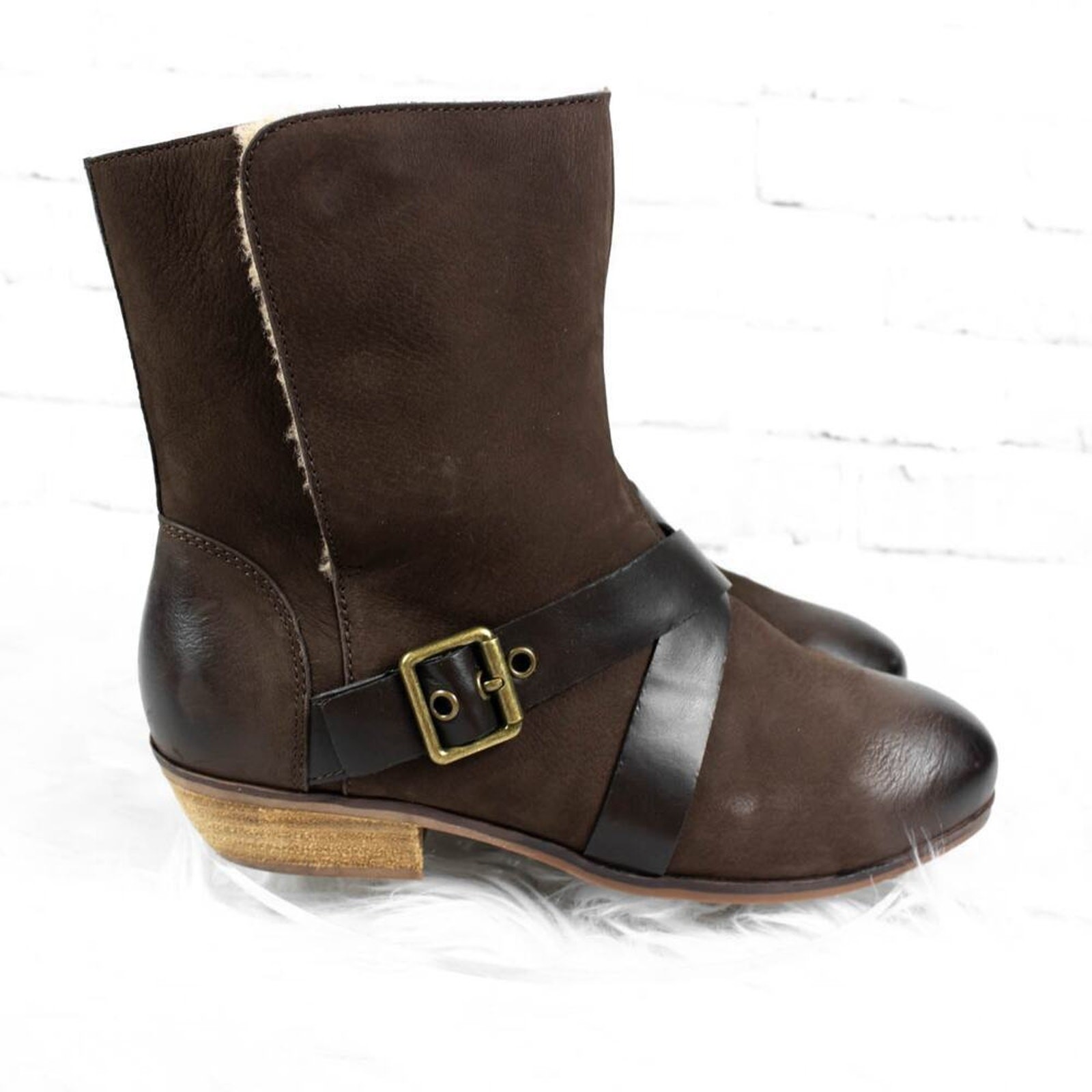 Softwalk Brown Ankle Boots Booties Size 9 Rayne Comfort Suede Faux Shearling