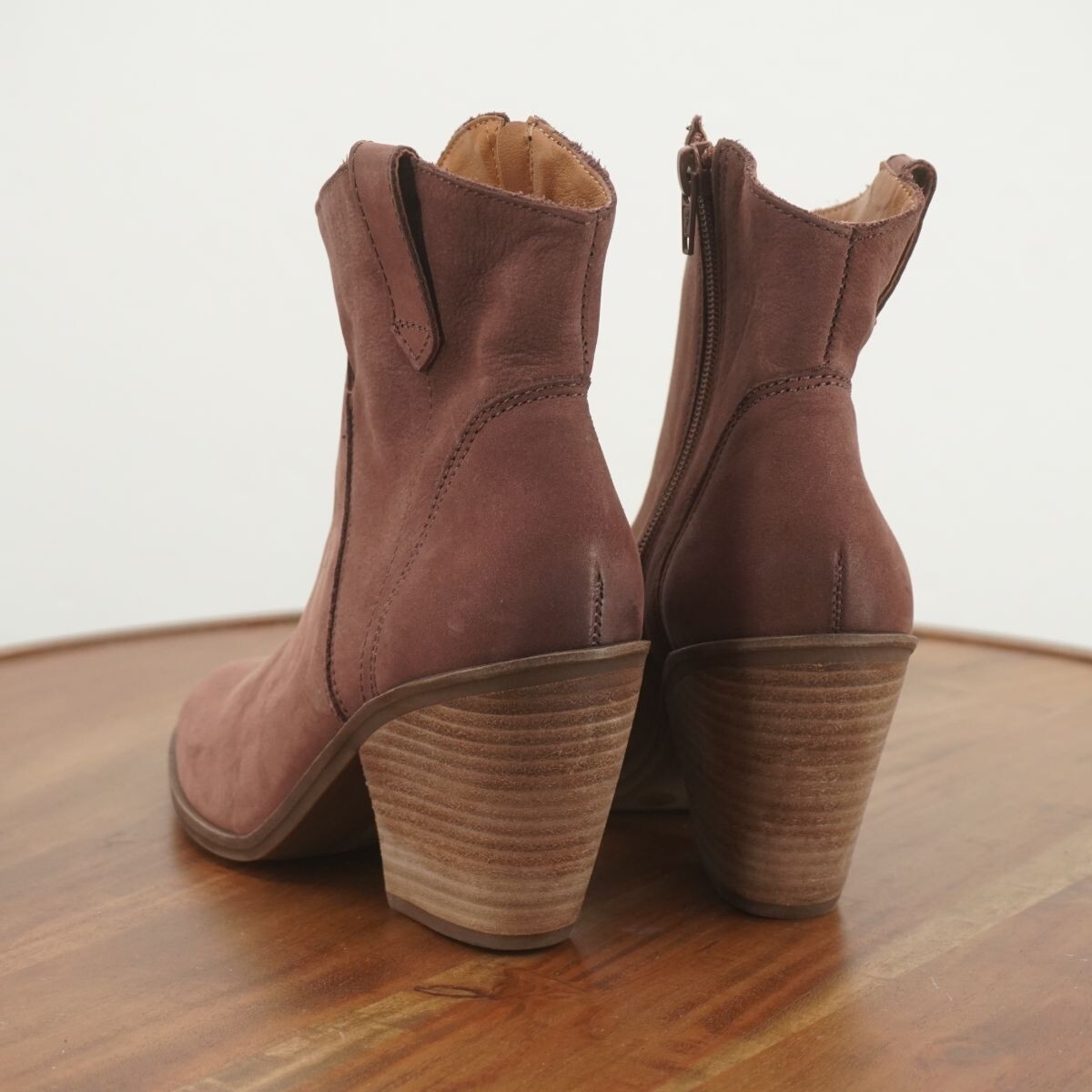 Lucky Brand Womens Loxona Boots Western Block Heel Mauve Pink Flynt Leather 6M