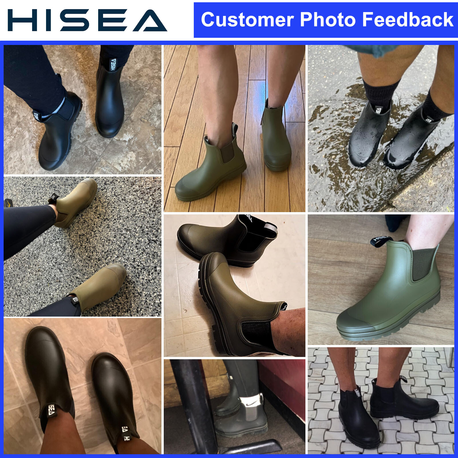 HISEA Women Short Rain Boots Waterproof Massage Insole Chelsea Garden Work Shoes