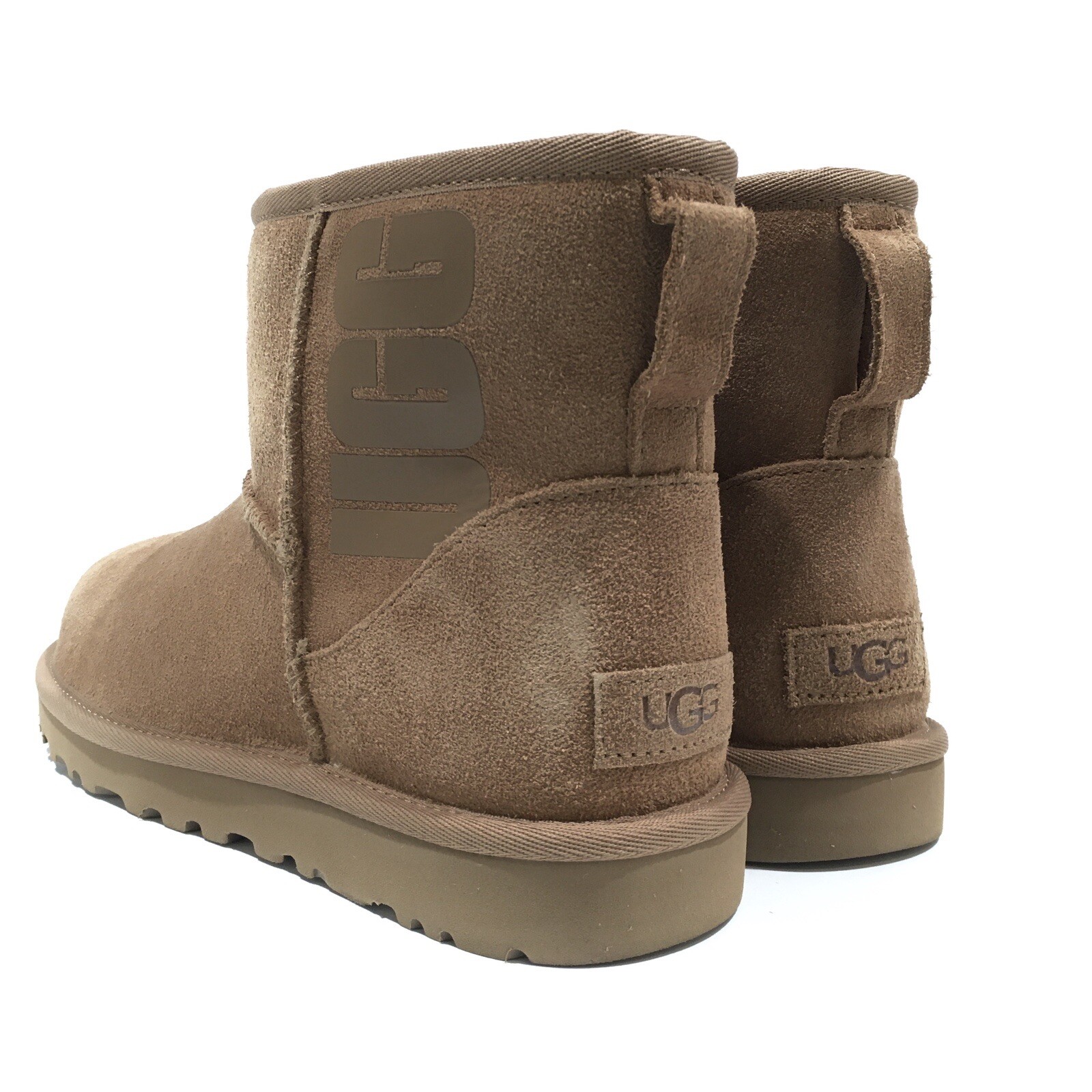 UGG CLASSIC MINI UGG RUBBER LOGO BOOTS -CHESTNUT SUEDE /UGGPure -WOMEN’S US 10