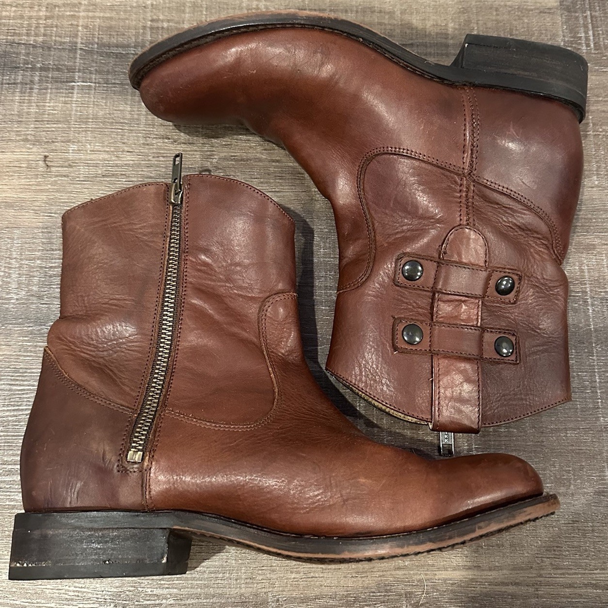 Justin NSL106 Womens 6.5 Cognac Leather Ankle Boots Zip Strap Roper Western