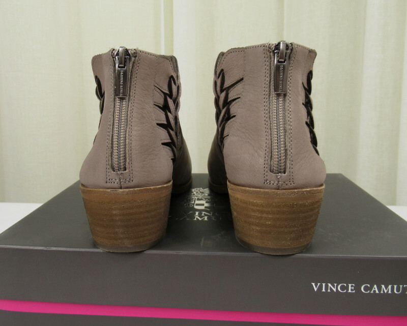 NIB Vince Camuto Prestetta Cutout Leather Ankle Boot US 9.5/41 Elephant/Back Zip