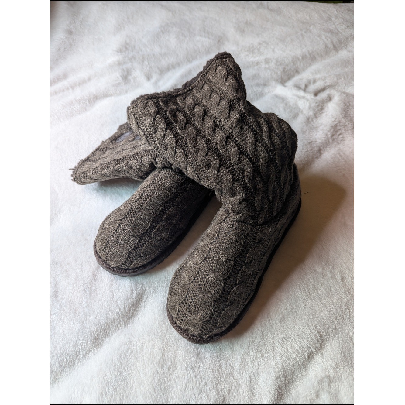 Muk Luks Women’s Cable Knit Button Boot Moccasins – Brown