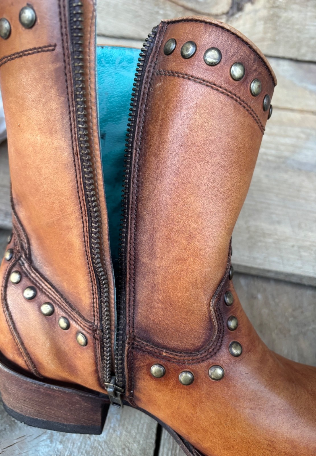 CORRAL (9-M) Honey Leather Studded Ankle Boots Short Tan Cowboy Western Zipper