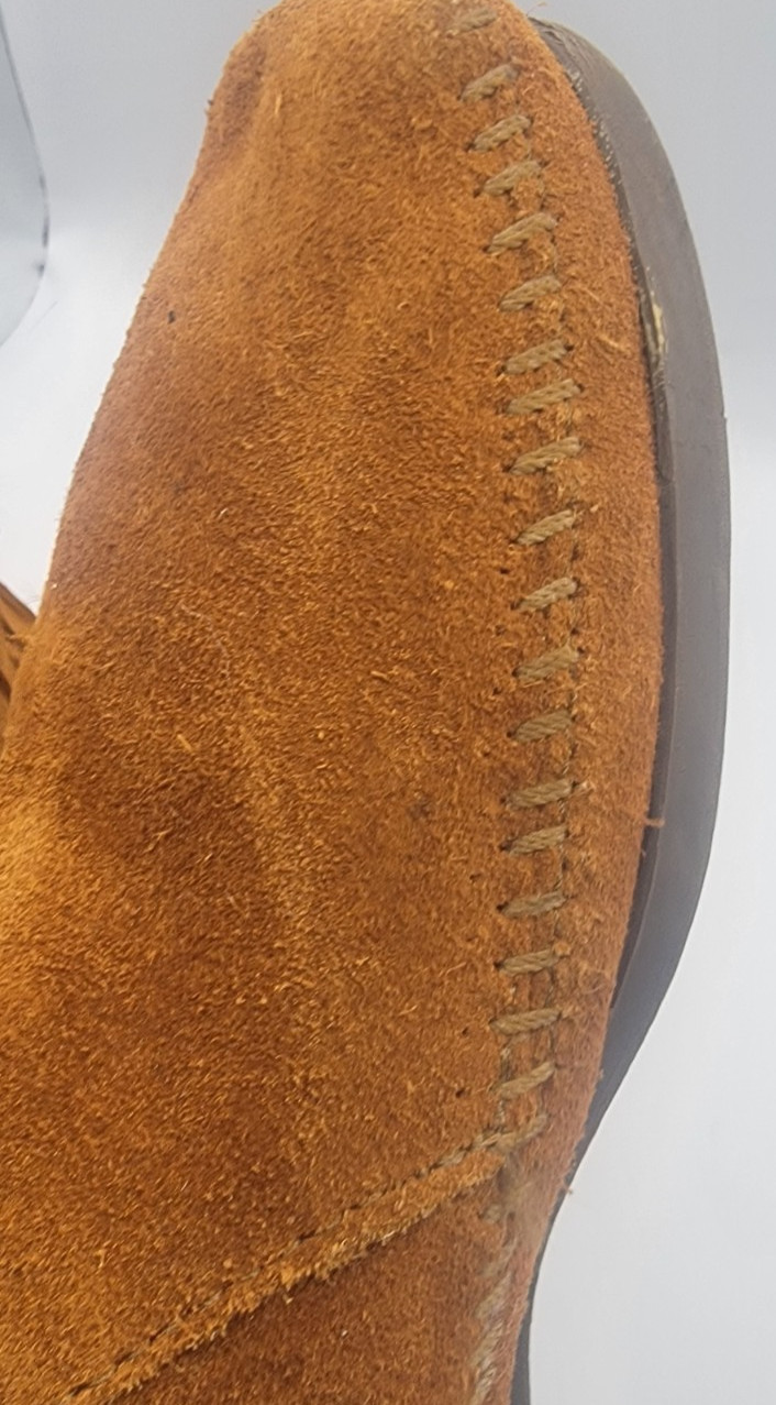 $95 EUC Minnetonka Womens Suede Back Zip Fringe Moccasin Ankle Boots 292 Brown 7