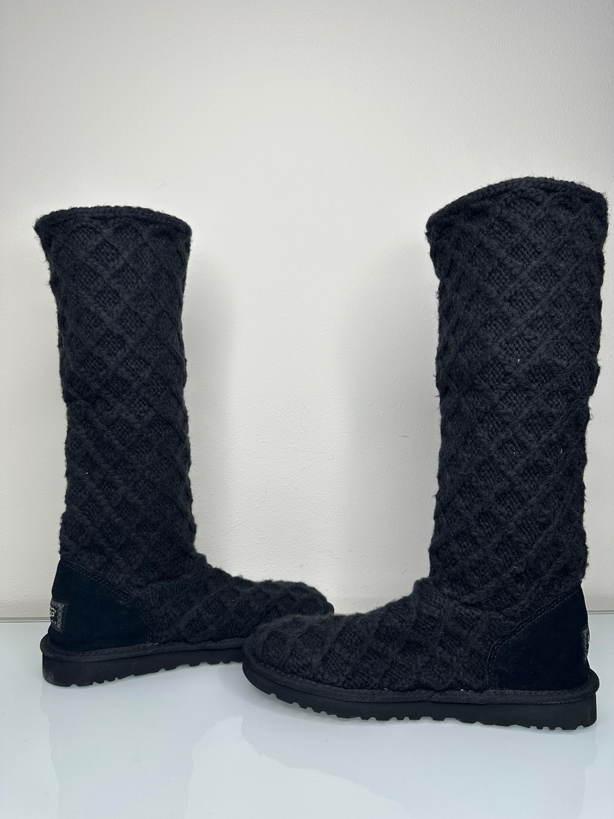 UGG 3066 Black Boots Lattice Cardy Cable Knit Button Boots 8 US