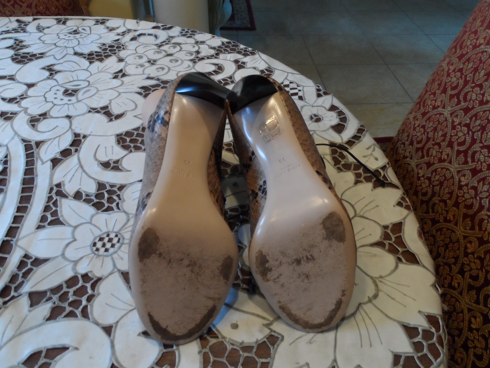 Miu Miu Brown/Beige Python Embosed Leather Lace Up Ankle Boots Size 39M